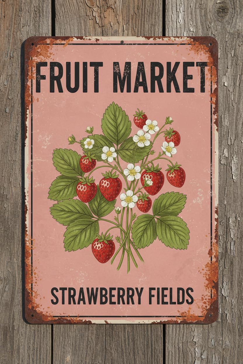 Wall Decor Strawberry Retro Fruit Market Strawberry Fields Metal Plaque For Dining Room Kitchen Gifts For Strawberry Lovers 8x12 Inch Vintage Signs Aluminum Plates Printed
