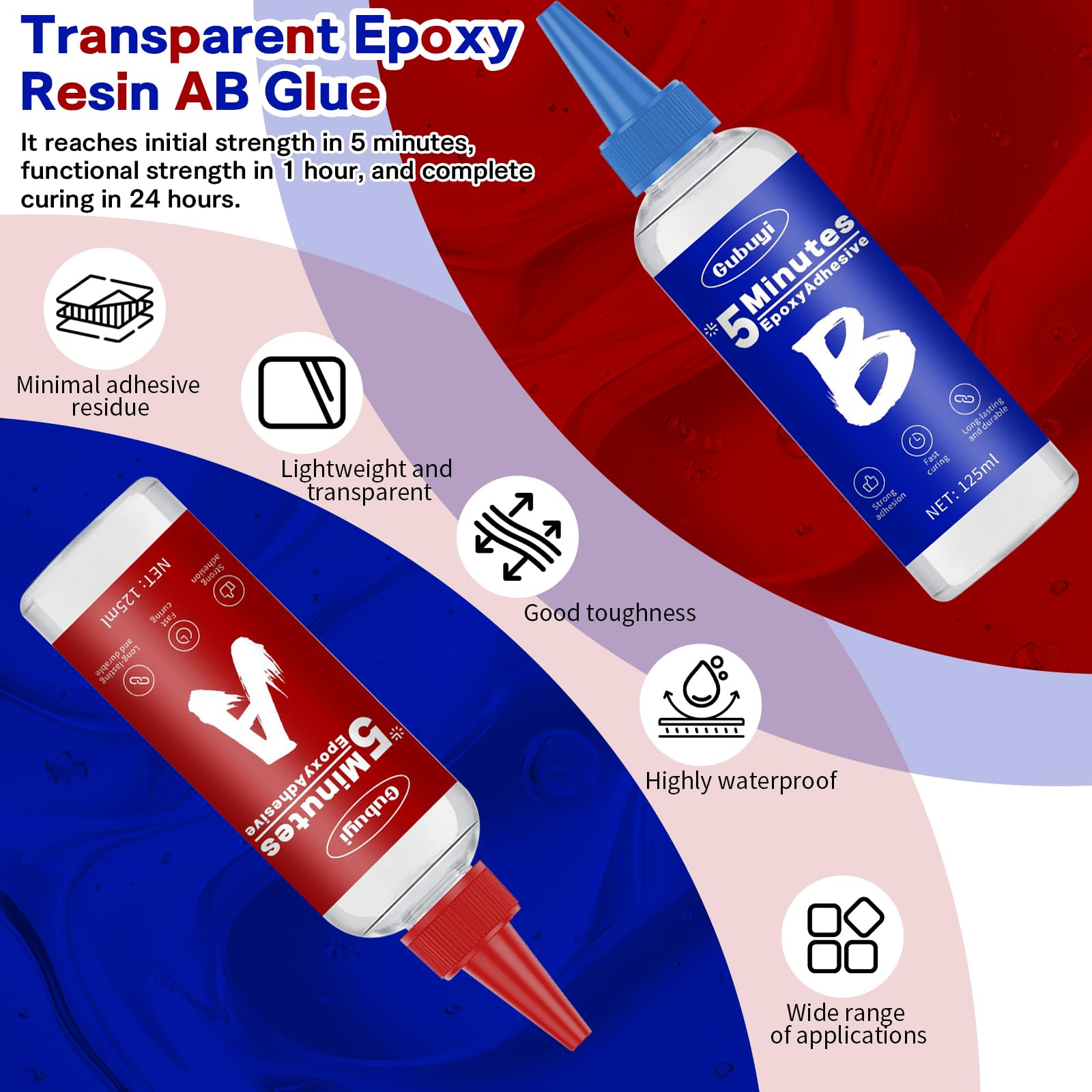 5 Minutes Colle Epoxy, Colle Epoxy Bi-composant, Résine Époxy Transparente à 2 Composants, Résistante à la Chaleur, pour Bois, Plastique, Métal, Verre, Céramique autres Matériaux