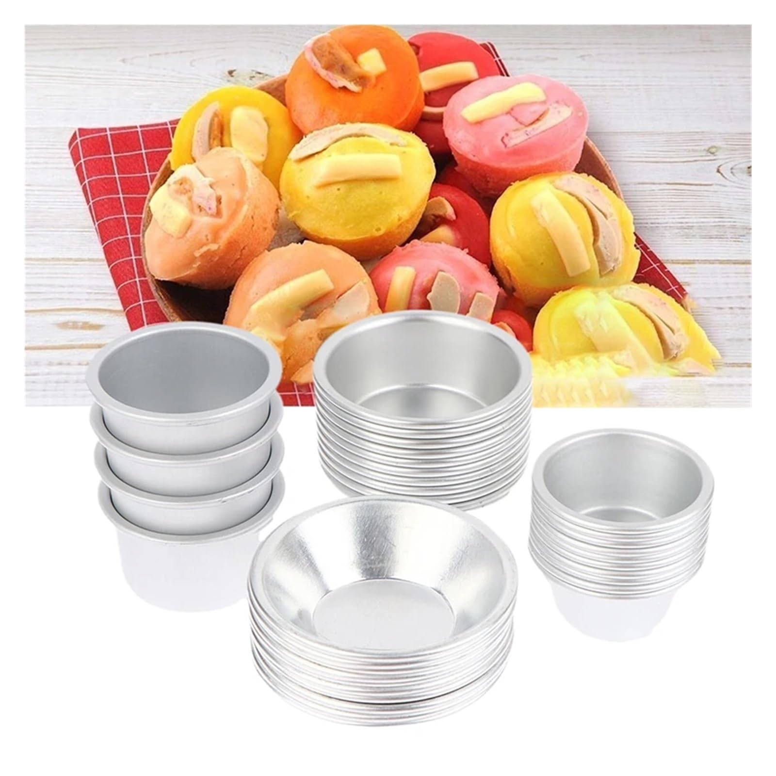 Genérico 10 Uds molde de pastel aleación aluminio taza huevo Cupcake cocina hornear Mini horno redondo Pan pastelería for postres(B)