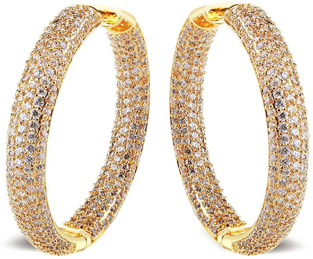Amazon | 大きい フープ ピアス パヴェ ダイヤ CZ 18金 ゴールド 45mm 