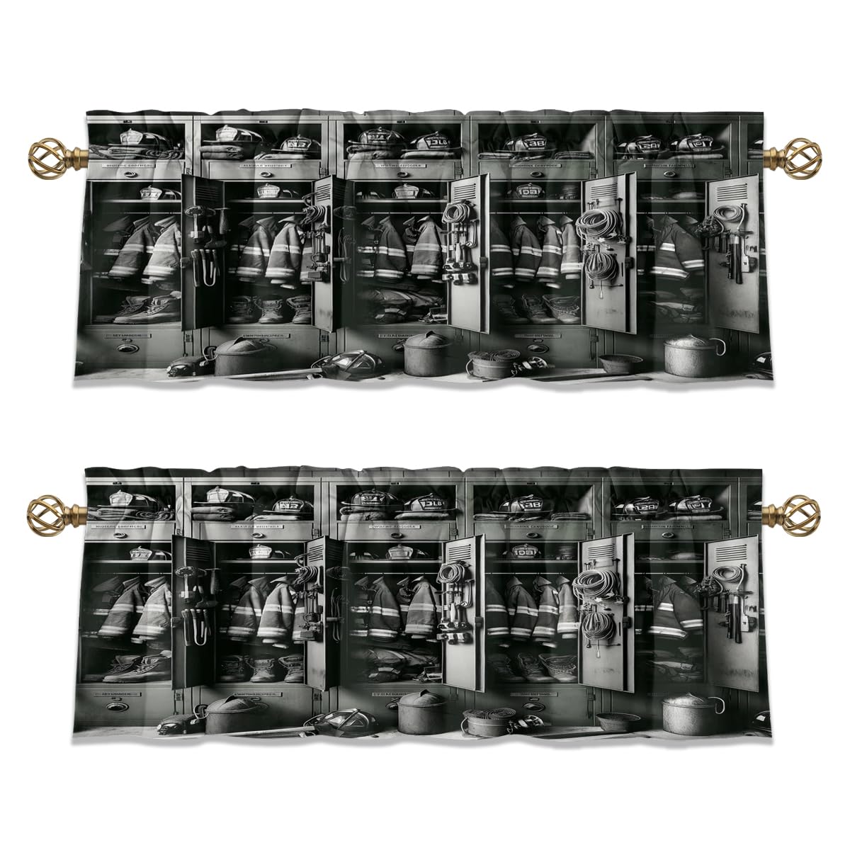 Retro Fireman Theme Blackout Curtain Valances,Vintage 70s Rustic Firefighter Energy Efficient Rod Pocket Curtain Window Valances for Kitchen Windows,54