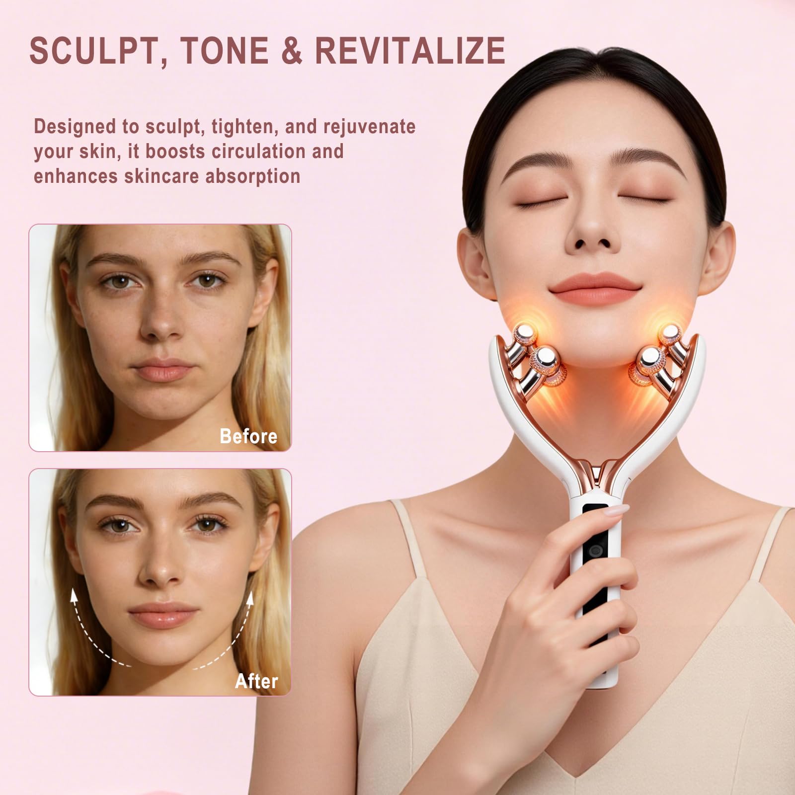 CXGRISE Wireless Facial Massager, 3D Roller Electric Facial Roller, Rechargeable V-Shape Sculpting & Puffiness Relief Tool, Face Roller Lymphatic Drainage for Home & Travel Use (Roller)