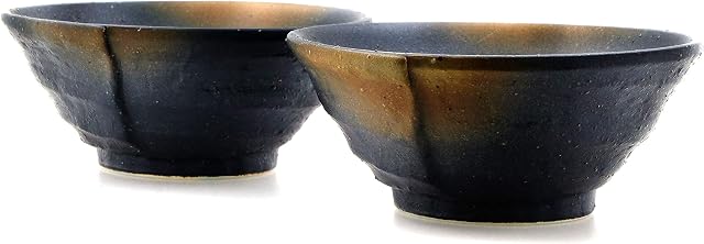 GOTO Ammonite Brown ceramic bowls Japanese for two - 11.2 cm diameter