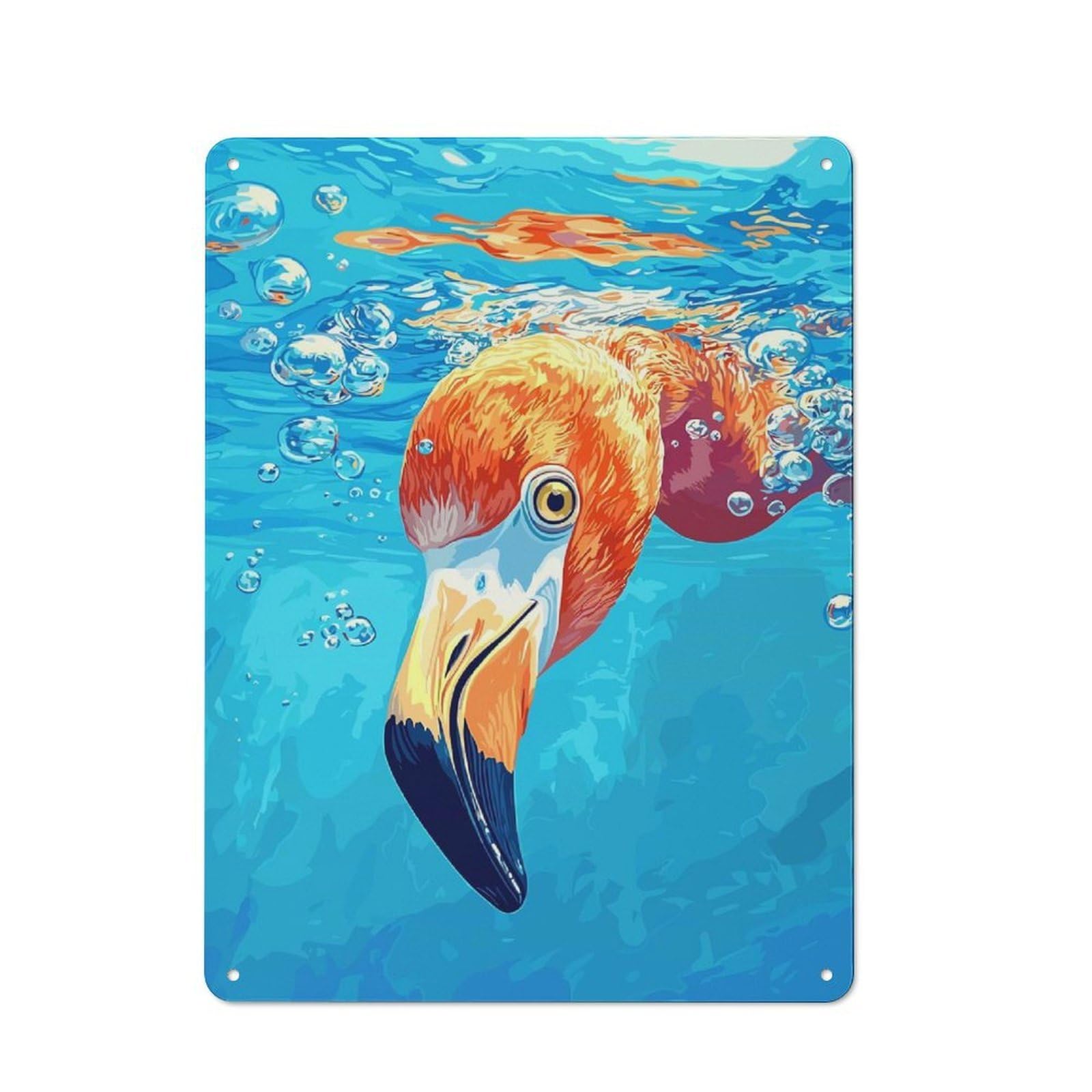 Junmoney Style-3 For Home Office Or Studio, Flamingo Underwater Painting Retro Tin Wall Plaque 40X30cm, A Housewarming Gift For Creative Workspace Decorators