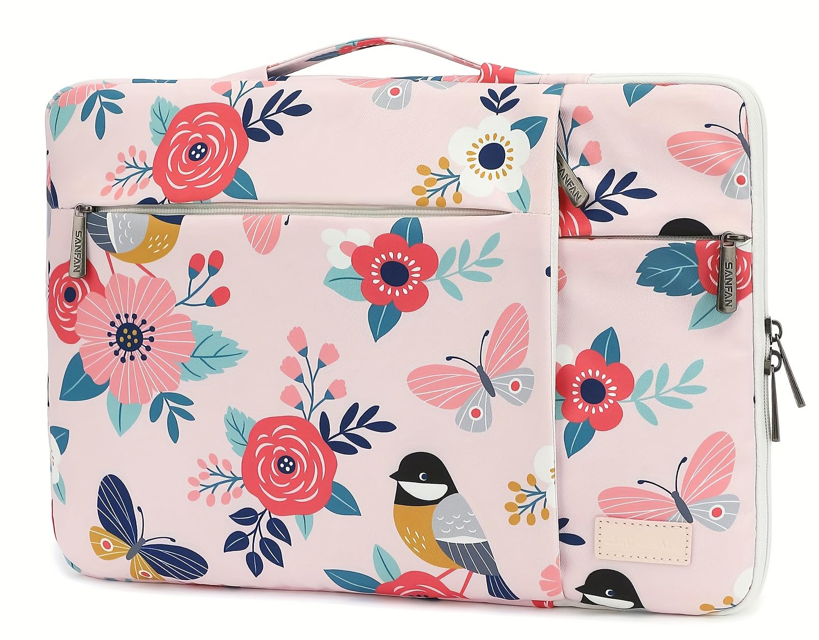 SANFAN 360° Protective Laptop Sleeve Case Bag with 3 Pockets,Handle,Luggage Strap for MacBook Pro 14 inch and 14 inch-14.4 inch Screen Laptop (Bird