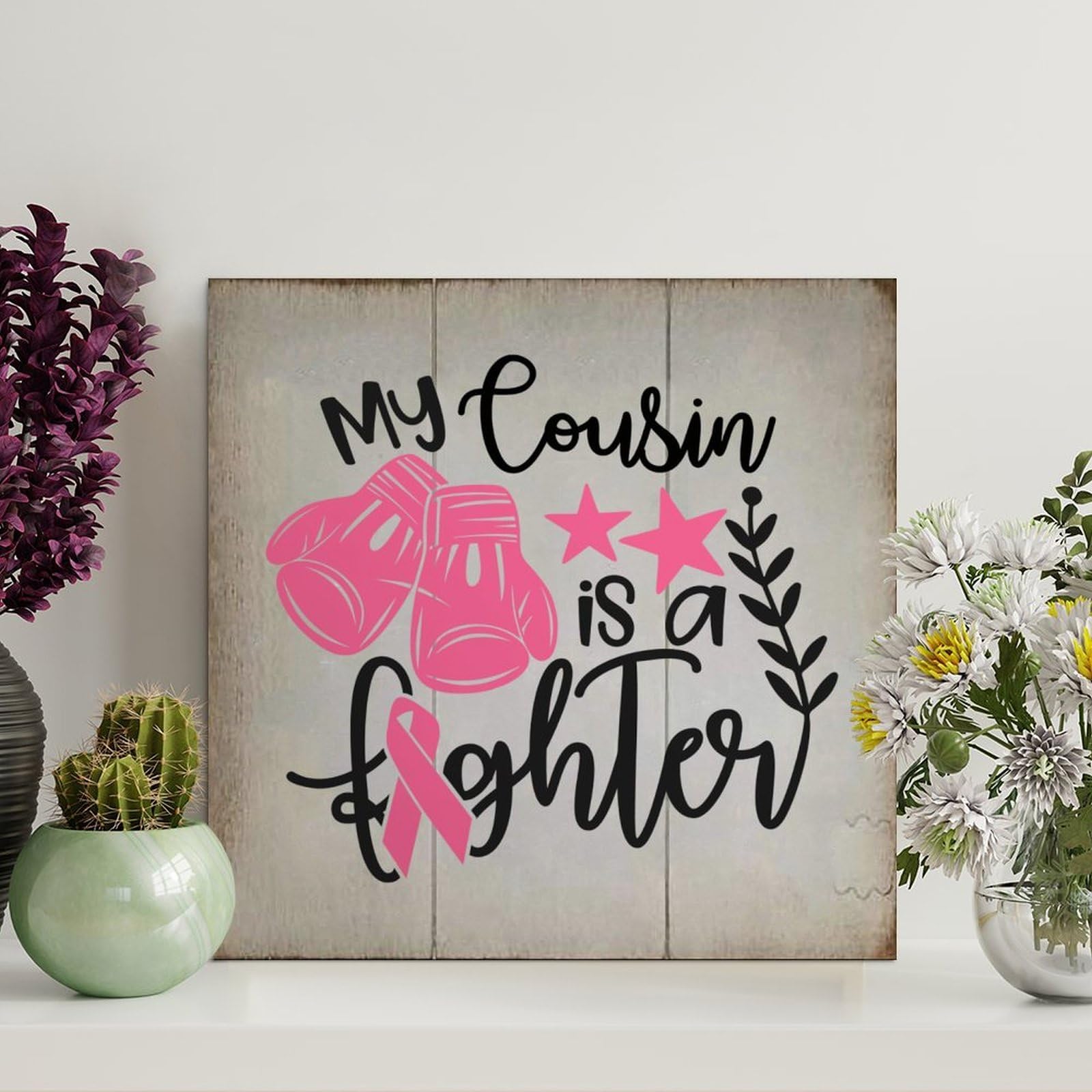LMMIXEERetro Vintage Wooden Pallet Sign Tackle Cancer My Cousin Is A Fighter Wood Signs 12x12in Family Wall Decor Farmhouse Decor Wall Art Wall Hanger Sign for Home Bedroom Living Room