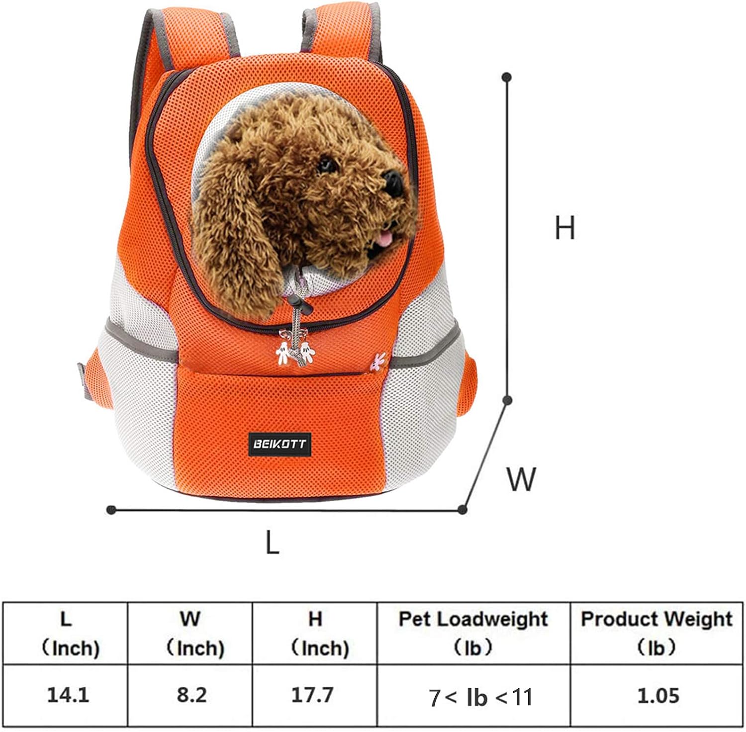 BEIKOTT Cat Backpack Carriers, Dog Cat Front Carrier Backpack for Cats/Dogs/Puppy/Teddy/Bunny, Ventilate Head Out Design Pet Backpack for Travel, Hiking, Outdoor(Orange)