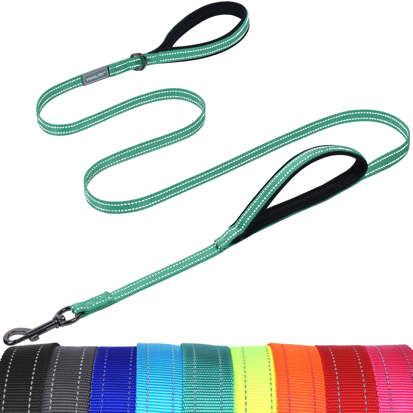 VIVAGLORY Twingrip Dog Leash, Double Handle Dog Leash for Training & Walking with Traffic Handle & 2 Loop, Traffic Control Reflective Heavy Duty for