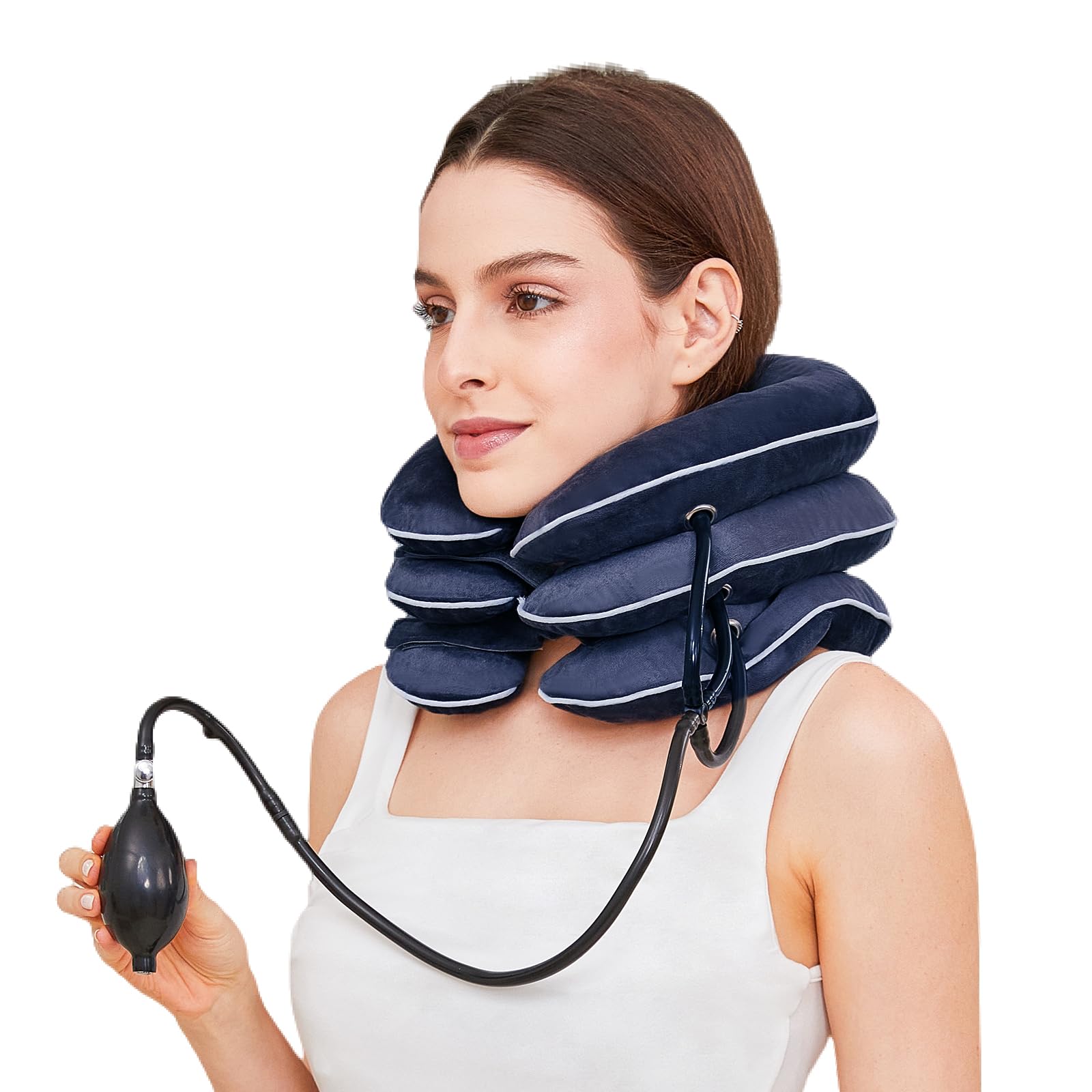 Neck Stretcher for Pain Relief, Adjustable Inflatable Cervical Traction Device, Neck Brace for Home Use, Supports Neck Decompression & Spine Alignment，Gifts for Women (Blue)