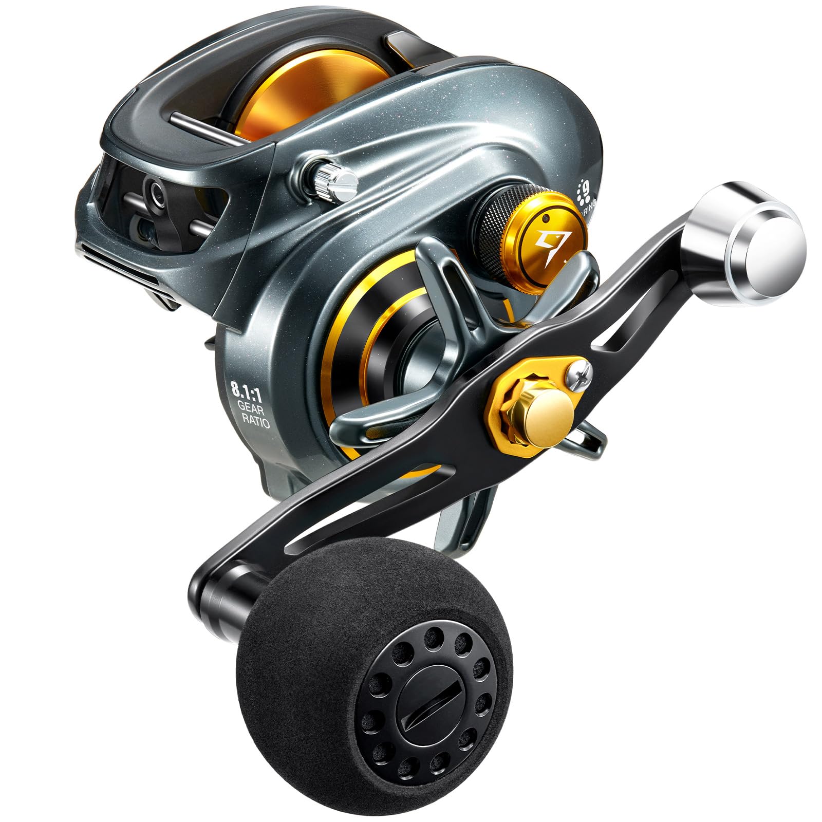 Piscifun Alijoz Baitcasting Reels Size 300 Low Profile Baitcaster Aluminum Frame Baitcast Fishing Reel, 33lb Drag 8.1:1 Gear Ratio Freshwater Saltwater Power Handle Casting Reels (Left Handed)