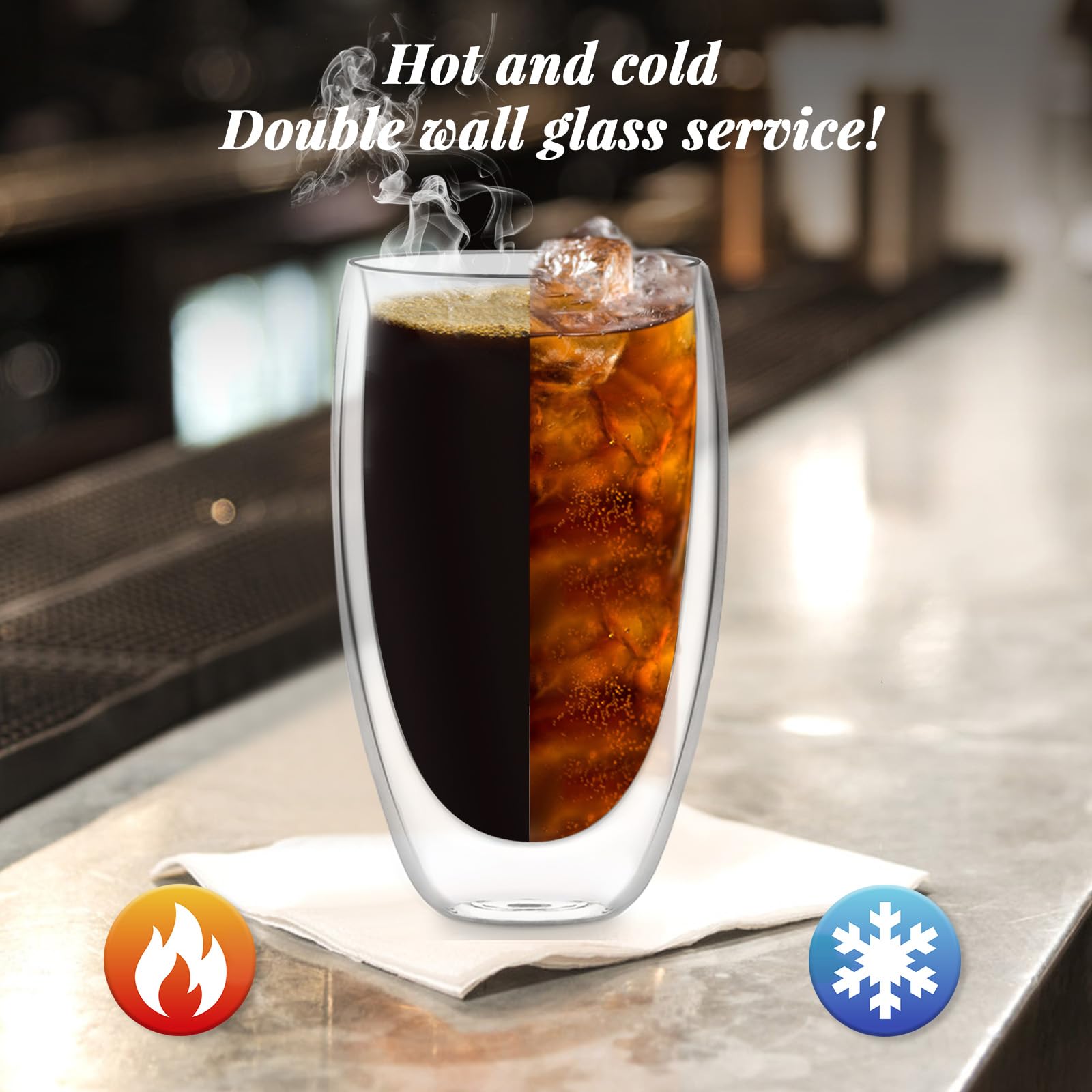 4x450ml Double Walled Glass Mugs, Heat Resistant Coffee Cup, Reusable Latte Glasses Cappuccino Cups Tea Cup - Image 4