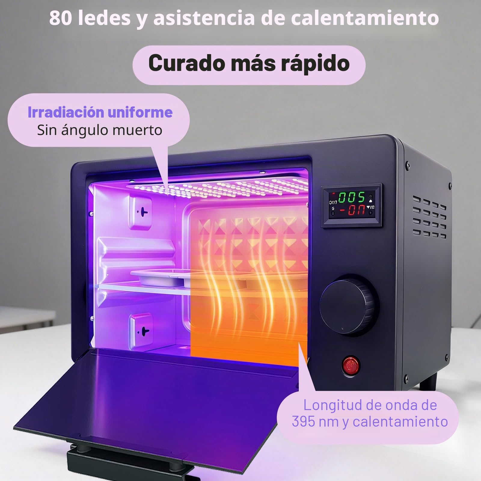 Máquina de Curado de Resina UV 395nm, Caja de Curado 80W para Impresión 3D | Estación Curado Resina con 80 LED, Temporizador, Bandeja Extraíble, para Modelos de Resina SLA/DLP/LCD, Joyería DIY