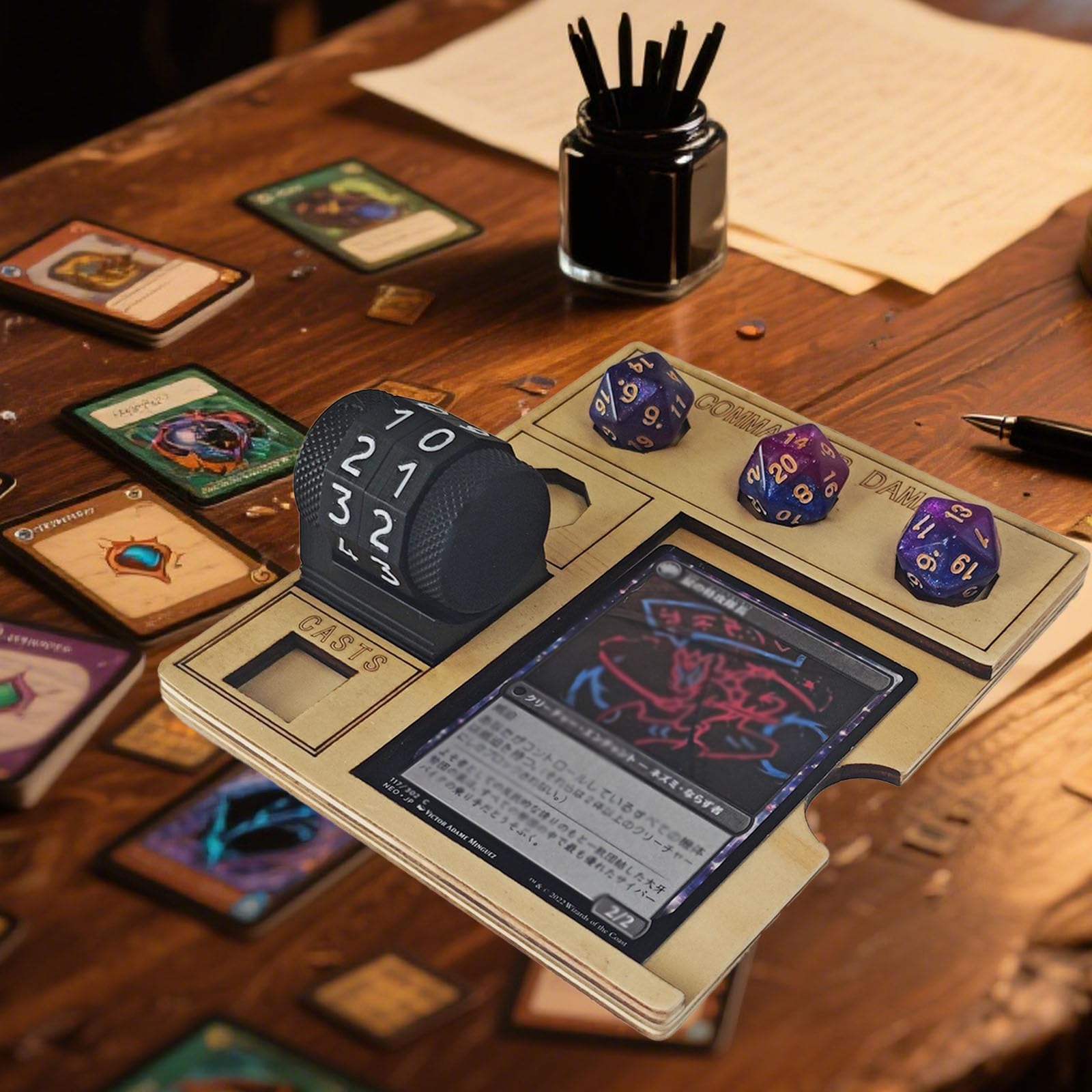 Amazon.com: MTG Commander Damage Tracker Board, Card Display with Life  Counter Wheel 0-99, Dice Storage Compartments, Gaming Accessory (Brown  Suit) : Toys & Games