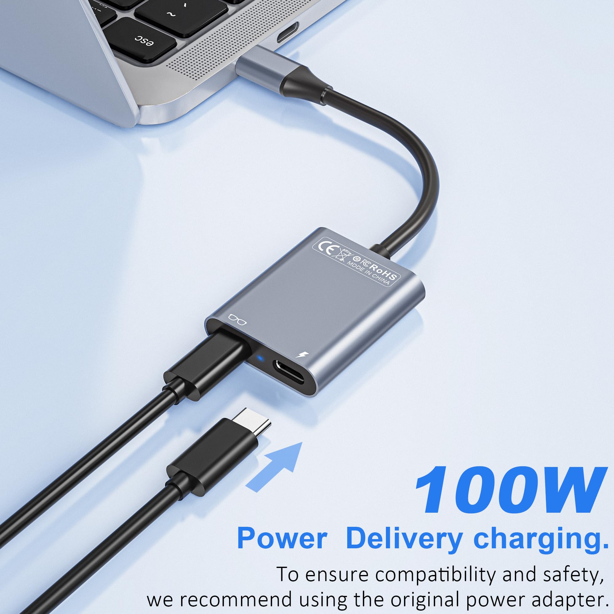 Adapter ładowania USB-C na okulary, adapter ładowania i odczytu z ładowaniem PD 100 W i wyjściem wyświetlacza 4K @ 60 Hz, do przełącznika (nie przełącznika 2), ROG Ally, PS4/5, Xbox, Mac mini
