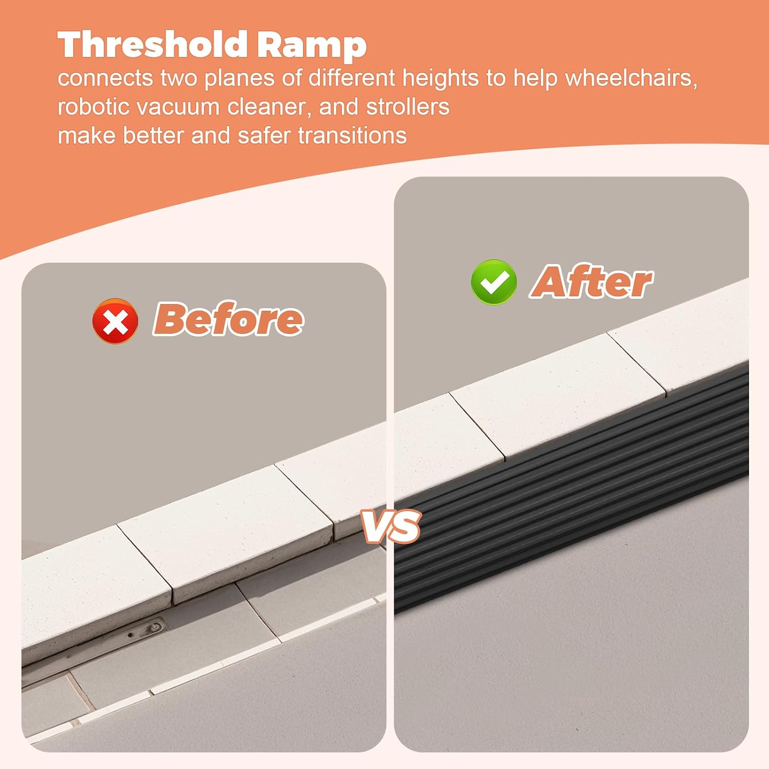 Storystore Threshold Ramps for Doorways, 3'' Wide x 3.3 FT Self-Adhesive Rubber Wheelchair Threshold Ramp, 2/5 Inch Rise Door Thresholds Strip for Wheelchair Stroller Scooter Reducer (Black)