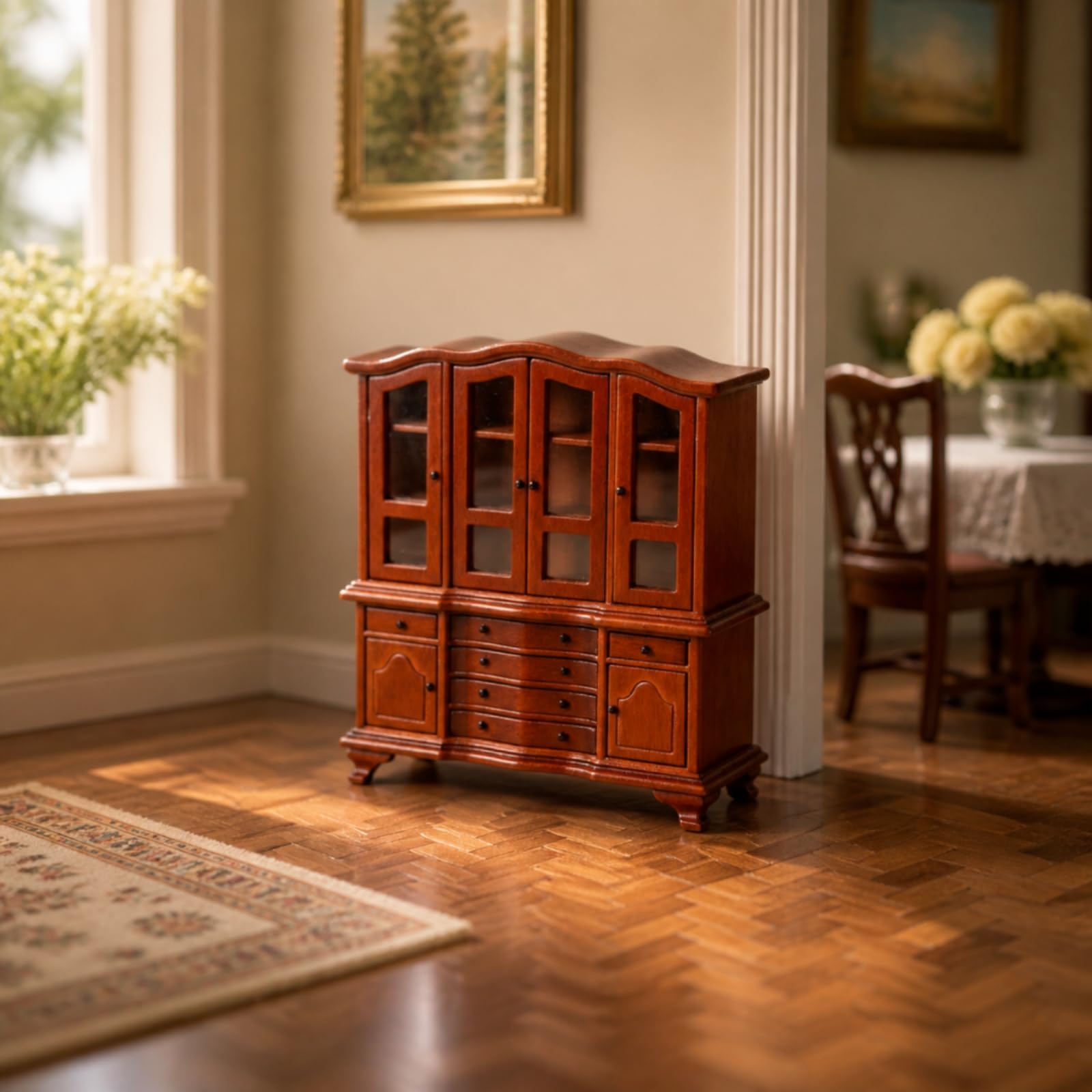 kowaku Credenza in Miniatura Realistico Libreria con Trasparenti Apribile Credenza con in Vetro per Diorama