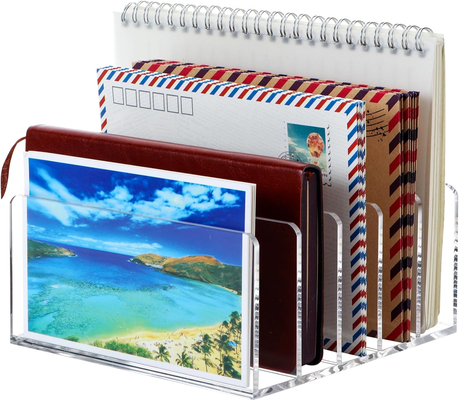 Organizador de correo para encimera, elegante soporte de acrílico con 5 compartimentos, soporte de almacenamiento de archivos de escritorio pequeño