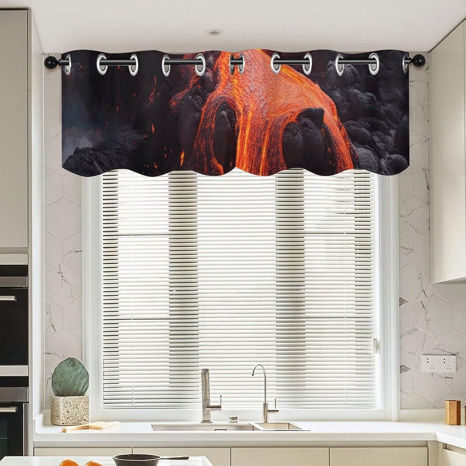 Red Hot Lava from Kilauea Volcano Valances for Window 2 Panels. Light Filtering Curtains Farmhouse Short Small Valance.Modern Curtains for Windows Living Room Kitchen Over Sink.