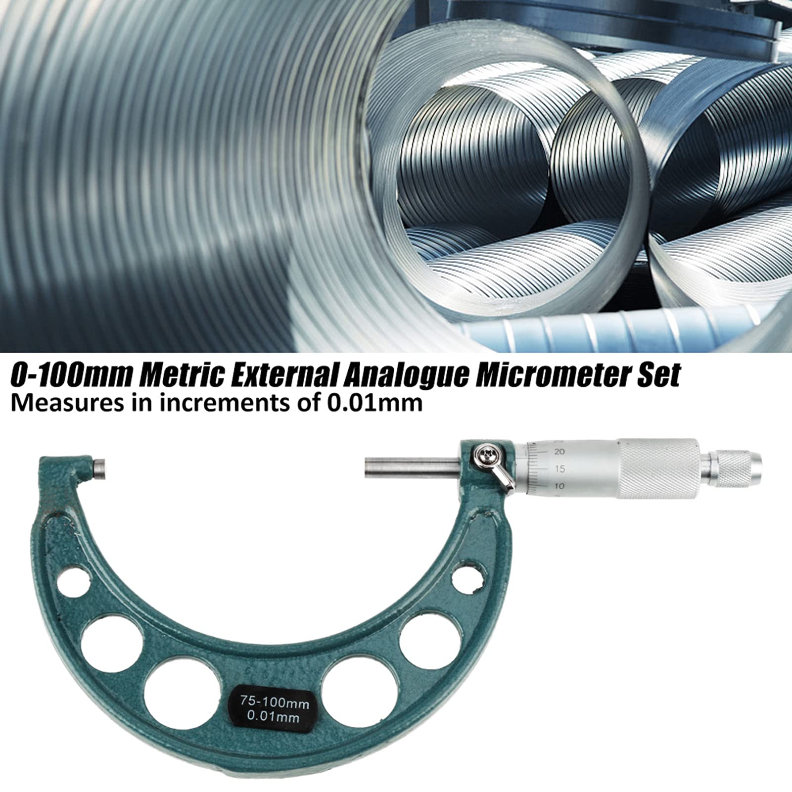 Micromètres Extérieurs Métriques 0-100mm, Jauge d'Épaisseur avec Étui, Mesure par Incréments de 0,01mm, 4 Pièces