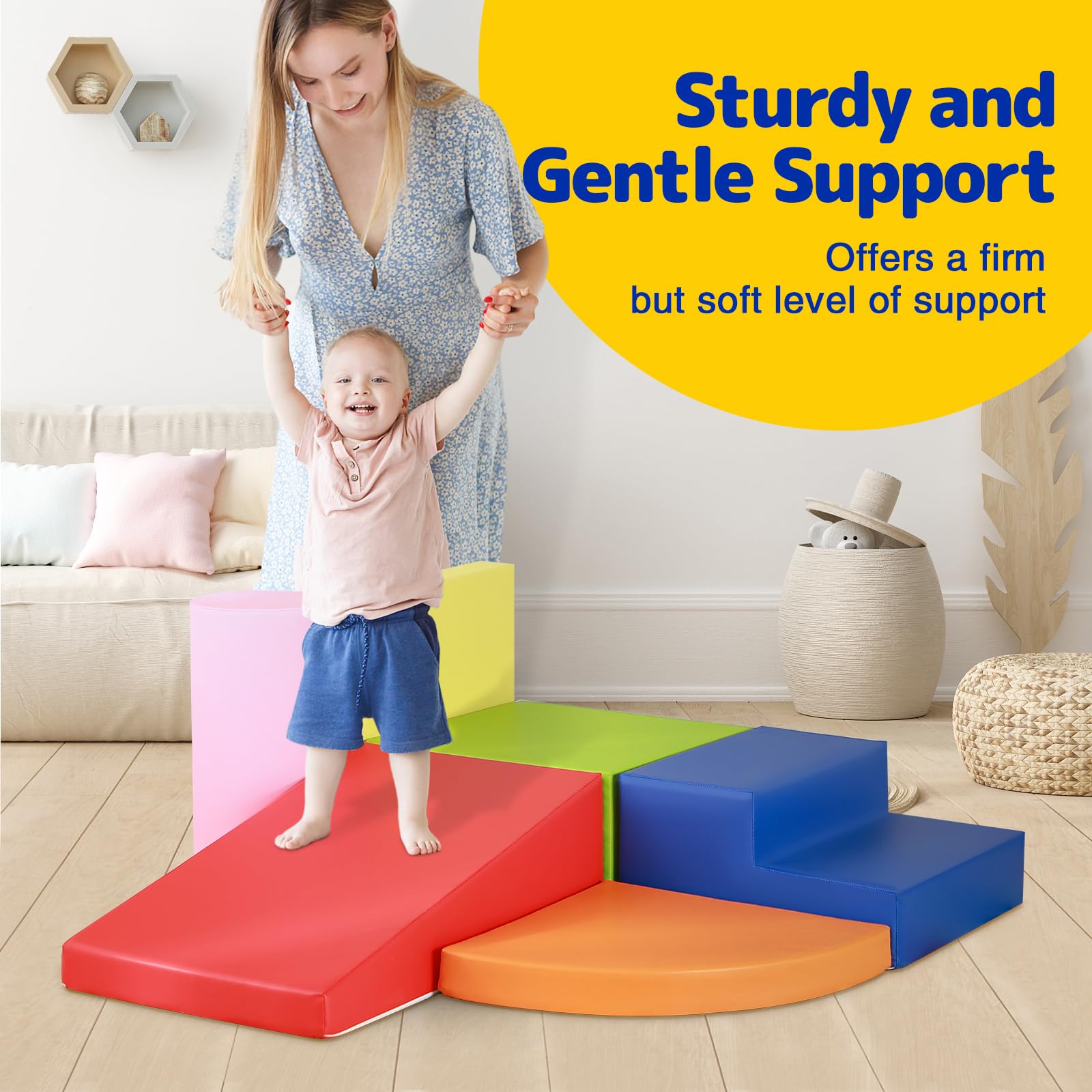 Softplay Juego De Bloques De Escalada – Espuma De Alta Densidad Con Piel Sintética Impermeable – Base Antideslizante – Ideal Para Niños De 1 A 4 Años