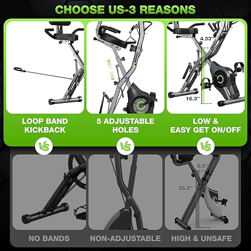 Miniatura 5 de Goimu Bicicleta de Ejercicio, Bicicleta Estática Plegable 5 en 1 para Personas Mayores, Resistencia Magnética Ajustable de 16 Niveles, Bicicleta de