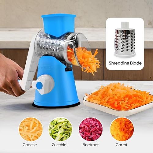Miniatura 4 de Rallador rotativo de queso, 3 en 1, rallador giratorio con mango y base de succión fuerte para encimeras de cocina, cortador de mandolina de