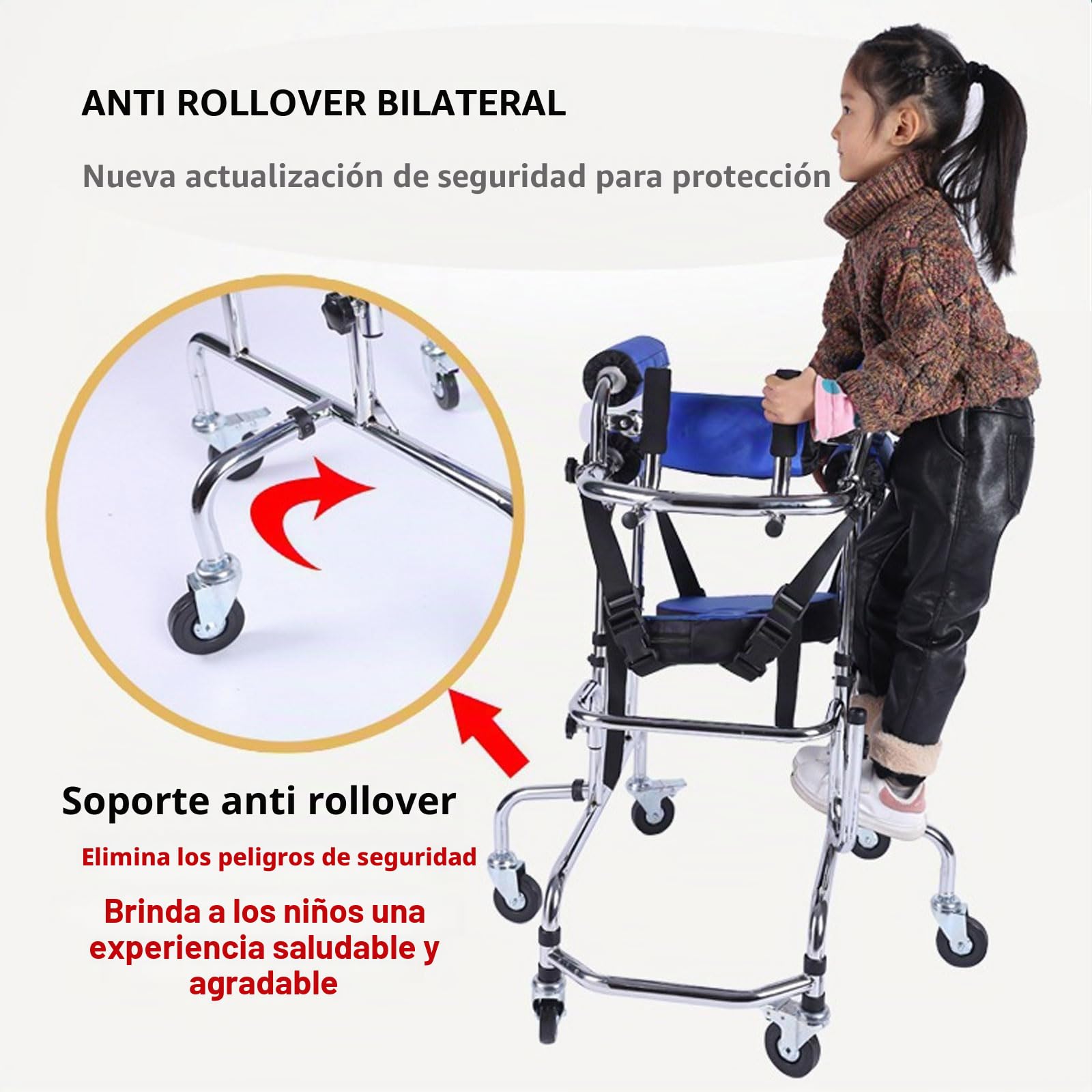 Andador para Niños con Parálisis Cerebral con Asiento, Andador Vertical Portátil para Niños con Parálisis Cerebral, Andador Móvil con 6 Ruedas, Entrenamiento de Rehabilitación