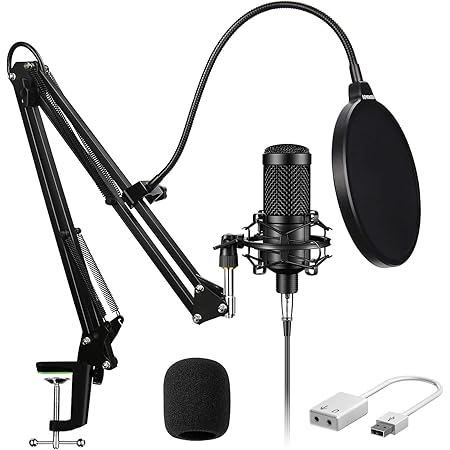 Aokeo AK-60 Streaming Podcast PC Microphone & Suspension Boom Scissor Arm Stand with Built-in XLR Cable and Mounting Clamp,for Skype Youtuber Karaoke Gaming Recording