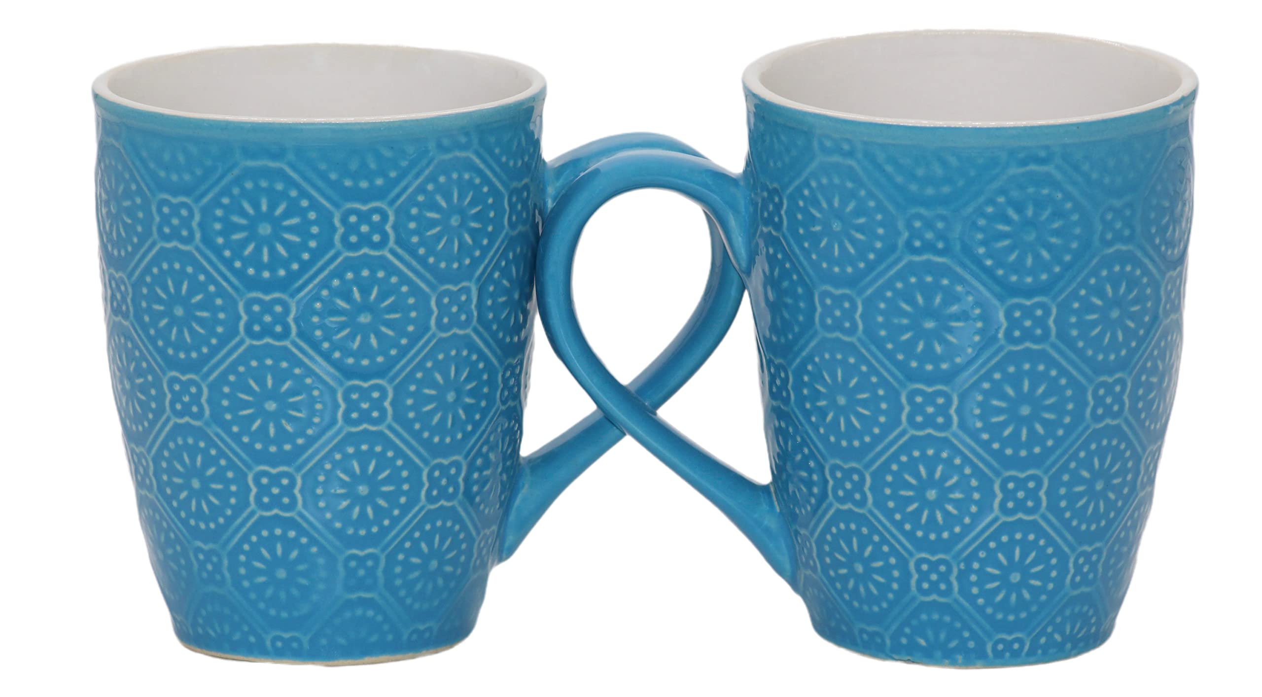 FAB FINDS "Handcrafted Modern Art Pattern Ceramic Coffee Mug - Microwave Safe, 320ML - Ideal for Hot Coffee, Tea and Gift Set for Friends and Relatives. (Blue Set of 2)