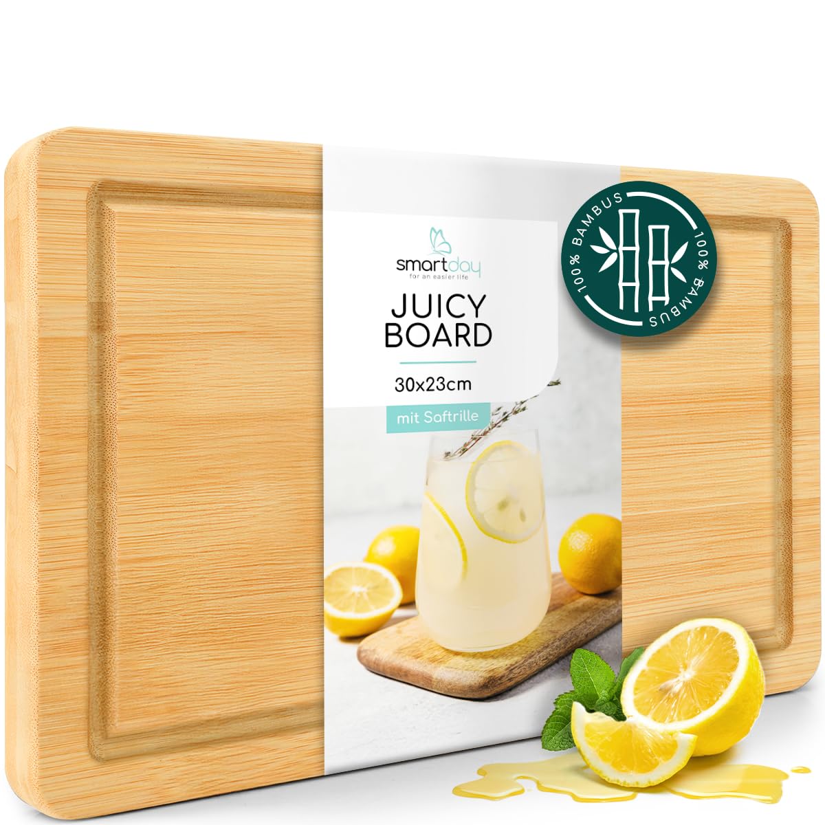 Planche à découper en bois de bambou 30x23cm avec rainure de jus pour cuisine