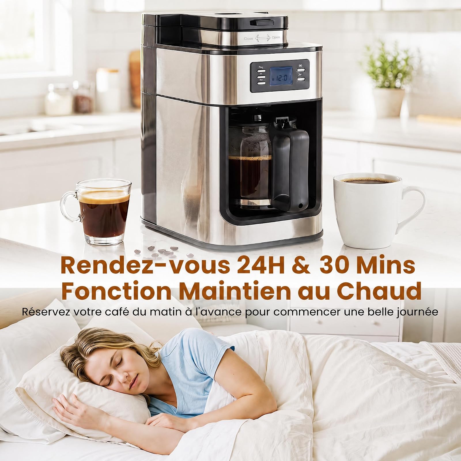 COSTWAY Cafetière Filtre avec Verseuse Isotherme de 1 L, Capacité 8 Tasses
