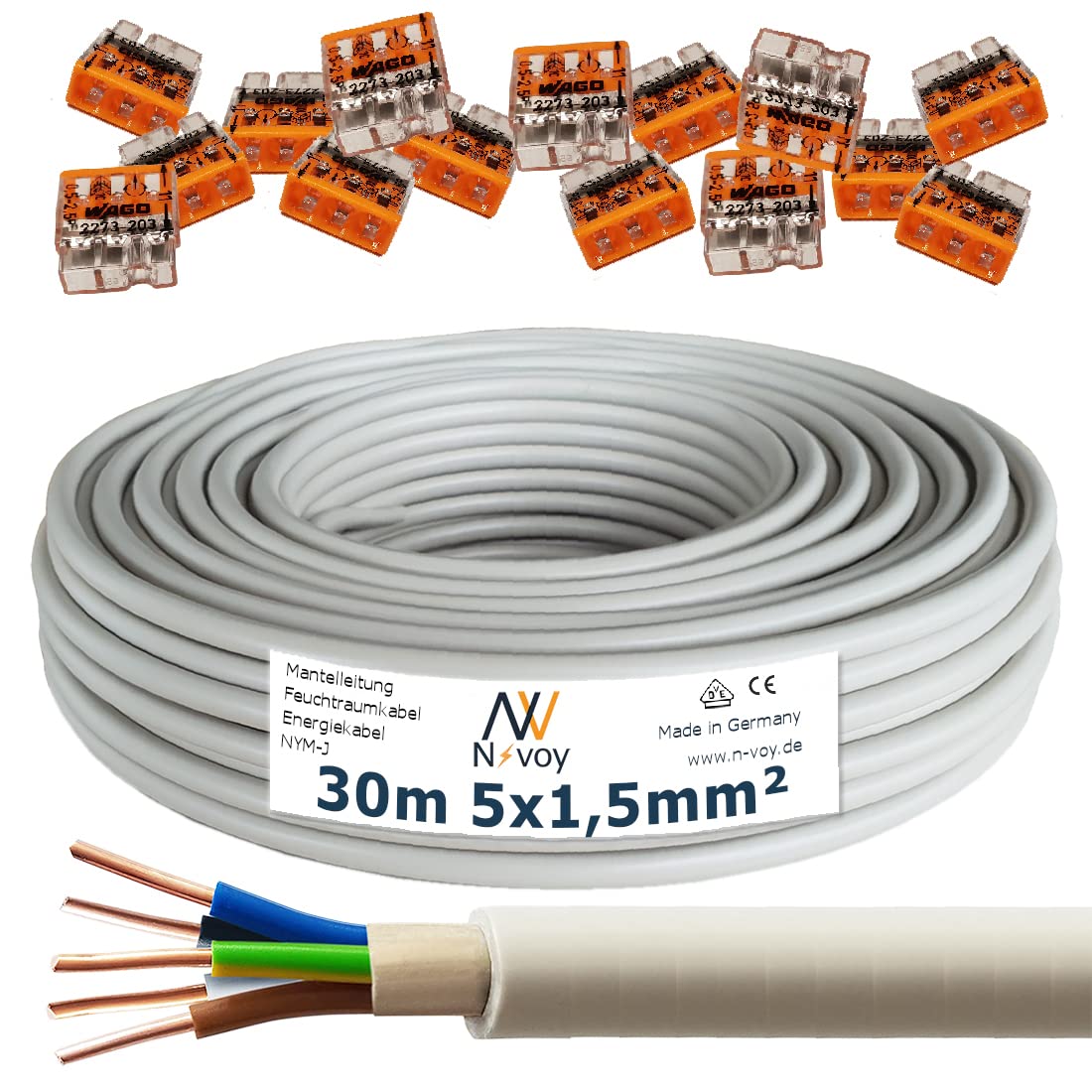 TechMech NYM-J 5x1,5 Mm² Mantelleitung – 5m, Grau, Made In Germany | Feuchtraumkabel Für Elektroinstallation