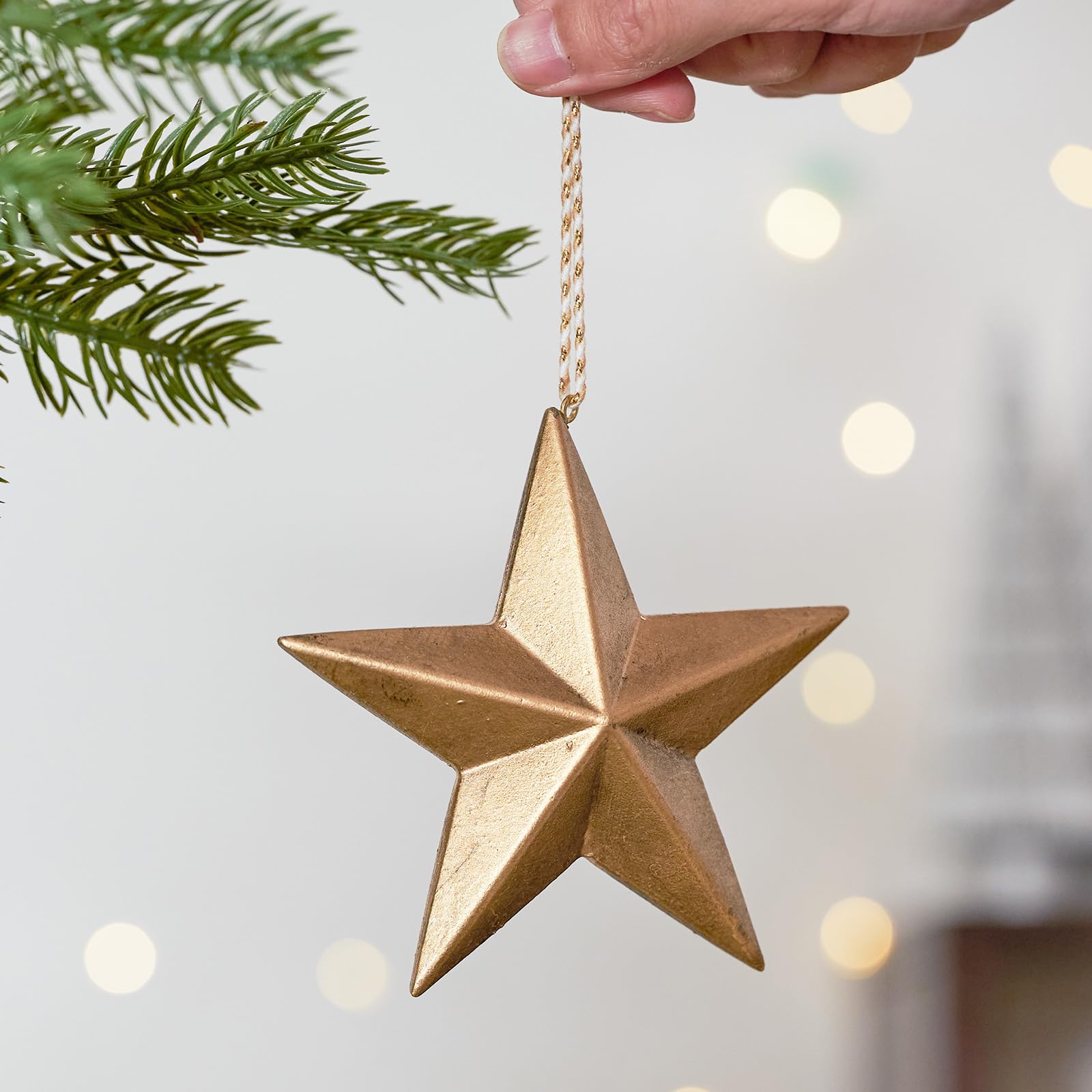 DN DECONATION Lot de 6 décorations de sapin de Noël - En bois doré - Pendentif étoile 3D - Décoration pour sapin de Noël - Couronne de table - Décoration intérieure - Décoration de mariage d'hiver
