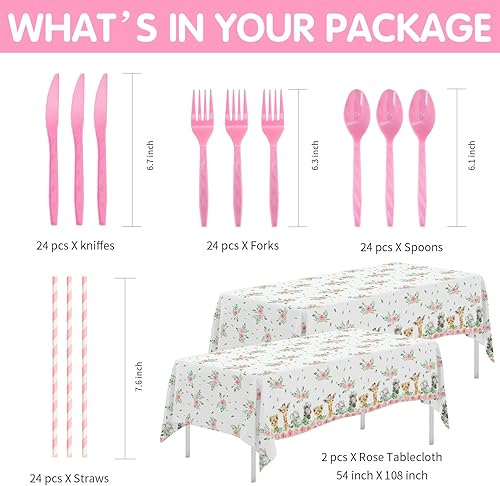 Miniatura 3 de Decoraciones de cumpleaños de safari para niña, suministros de fiesta temática de selva, plato, taza, servilleta, mantel, cubiertos, pajilla, safari