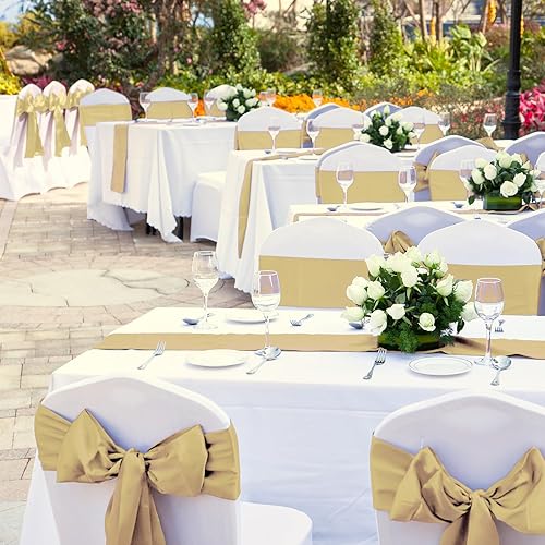 Miniatura 6 de Juego de 12 manteles de satén de 12 x 108 pulgadas y manteles de plástico de 54 x 108 pulgadas, manteles rectangulares desechables color blanco y