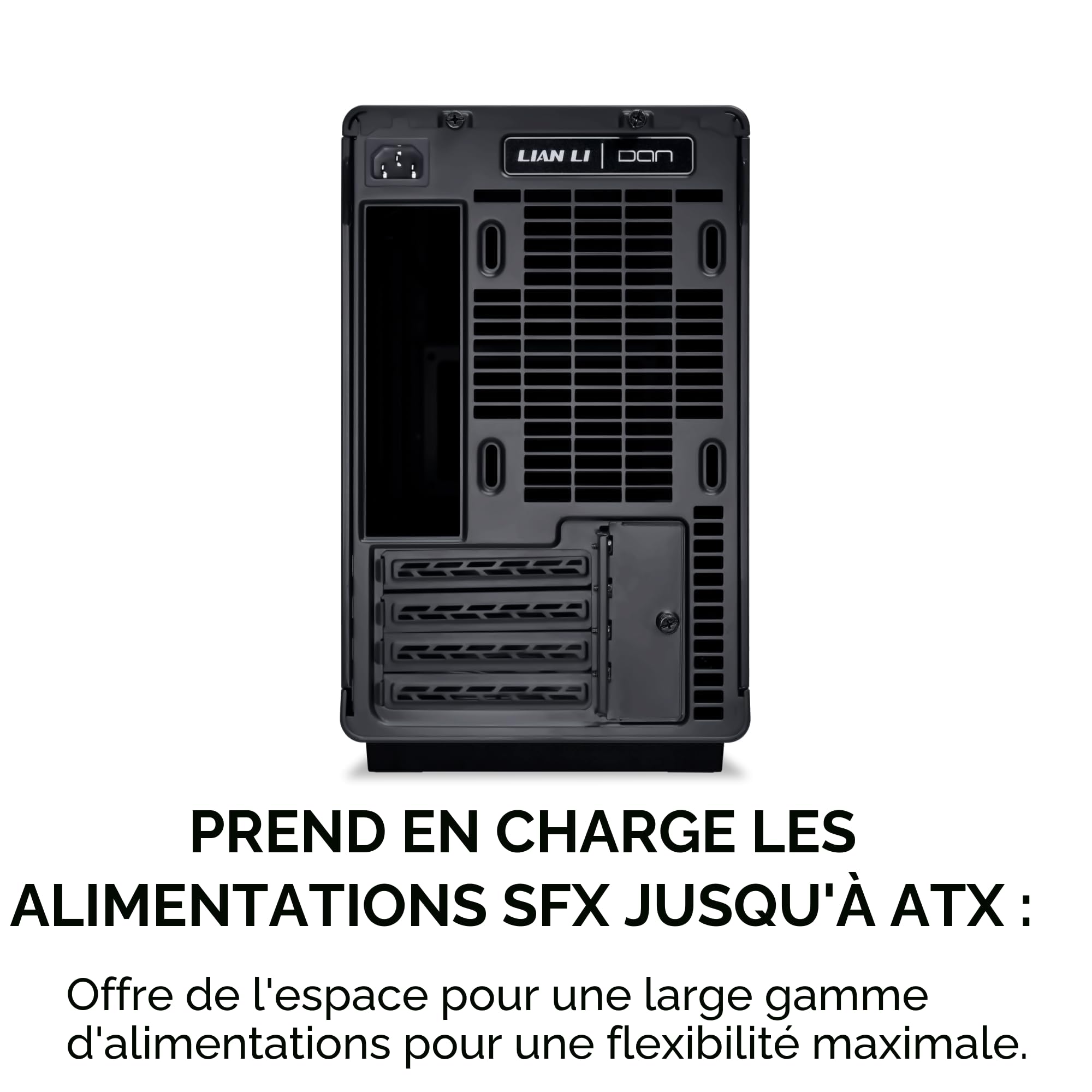 Boitier PC Lian Li DAN Cases A3-mATX, châssis Personnalisable, Espace de 415 mm pour la Carte Graphique, radiateur Jusqu’à 360 mm, Acier, Plastique, Noir