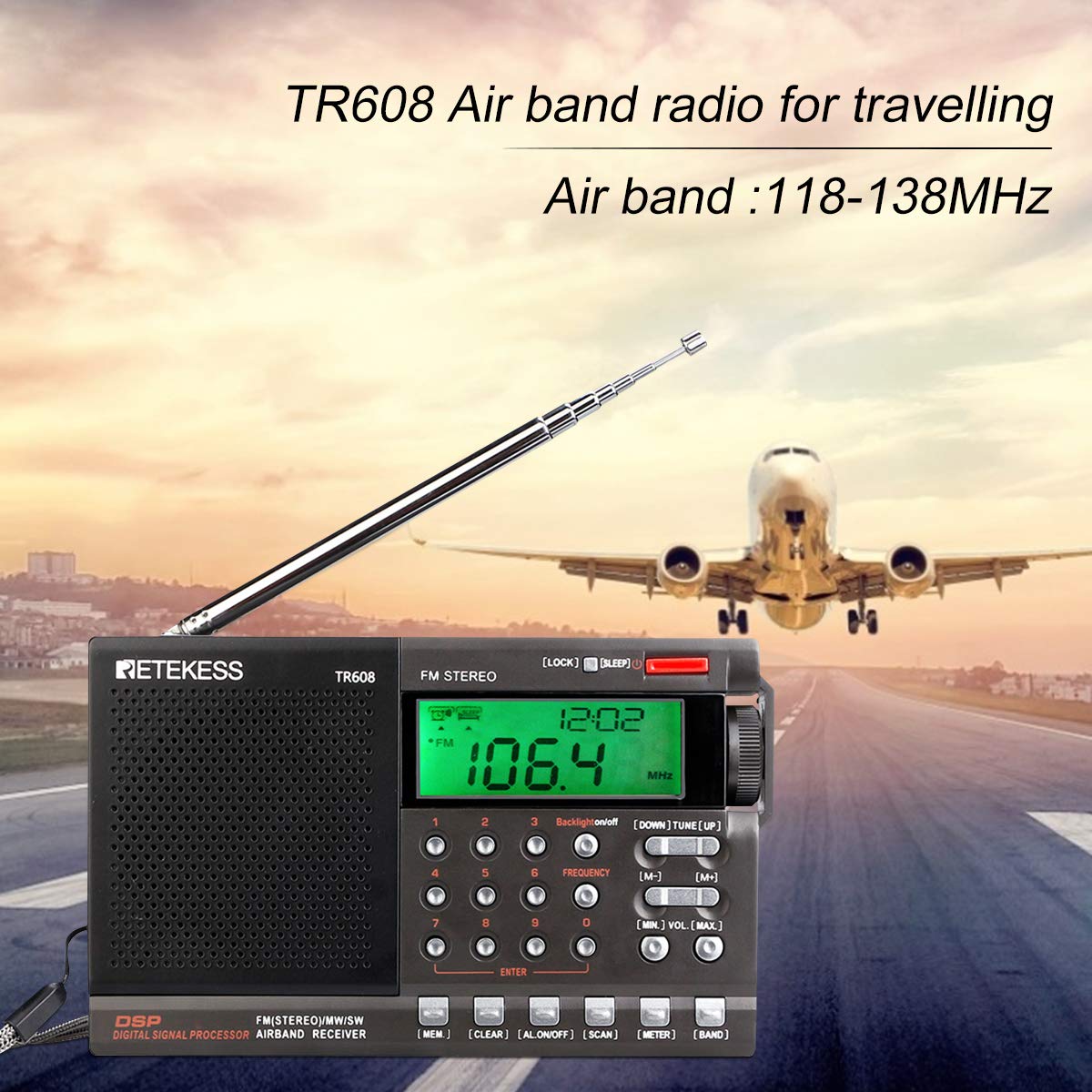 Retekess TR608 Shortwave Radio with Best Reception, Portable Radio Battery Operated, Digital