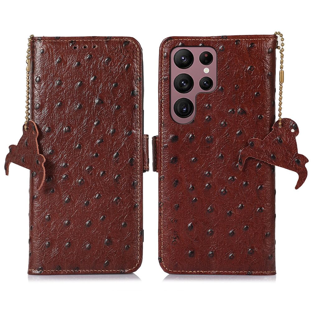 Étui Samsung Galaxy S26 Ultra cuir véritable marron à rabat - 7