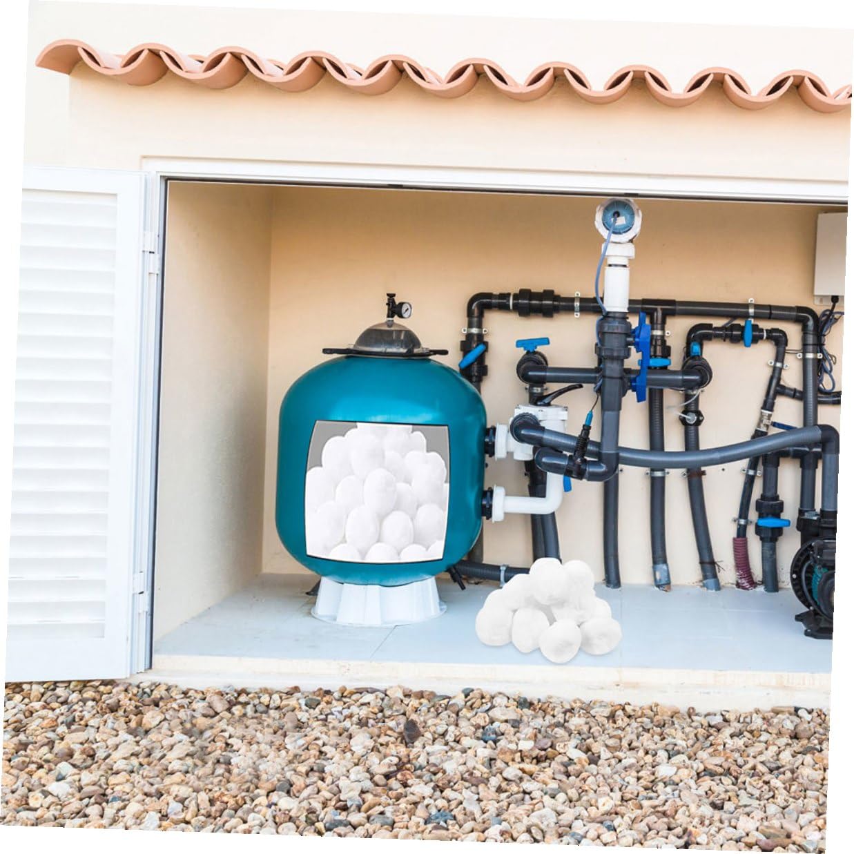 DECHOUS Palline Filtranti per Piscina in Fibra Bianca 1000g, Filtro Professionale per Acquari e Piscine, Accessorio per Pulizia Acqua Limpida Lungo Termine