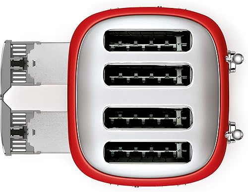 Miniatura 5 de Smeg Tostadora estética retro de 4 rebanadas de estilo 50, 6 ranuras extra anchas, color rojo TSF03RDUS