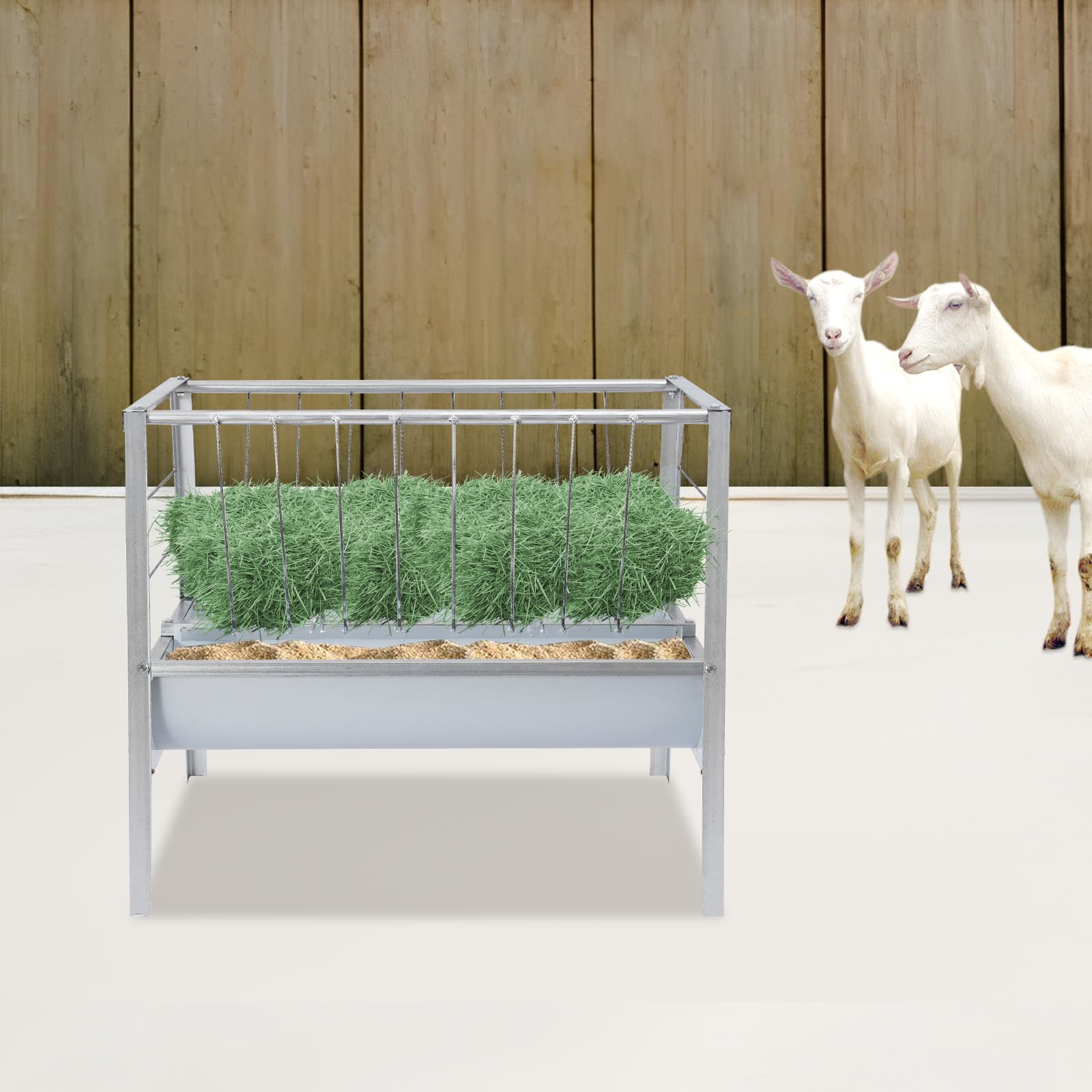 2 In 1 Heufutterautomat Viehfutterautomat Für Ziegen Schafe Pferde Mit 200 l Kapazität 100x66x85 cm Große Futterschale Aus Eisen Farbstahl Für Stall Weide Tierfütterung