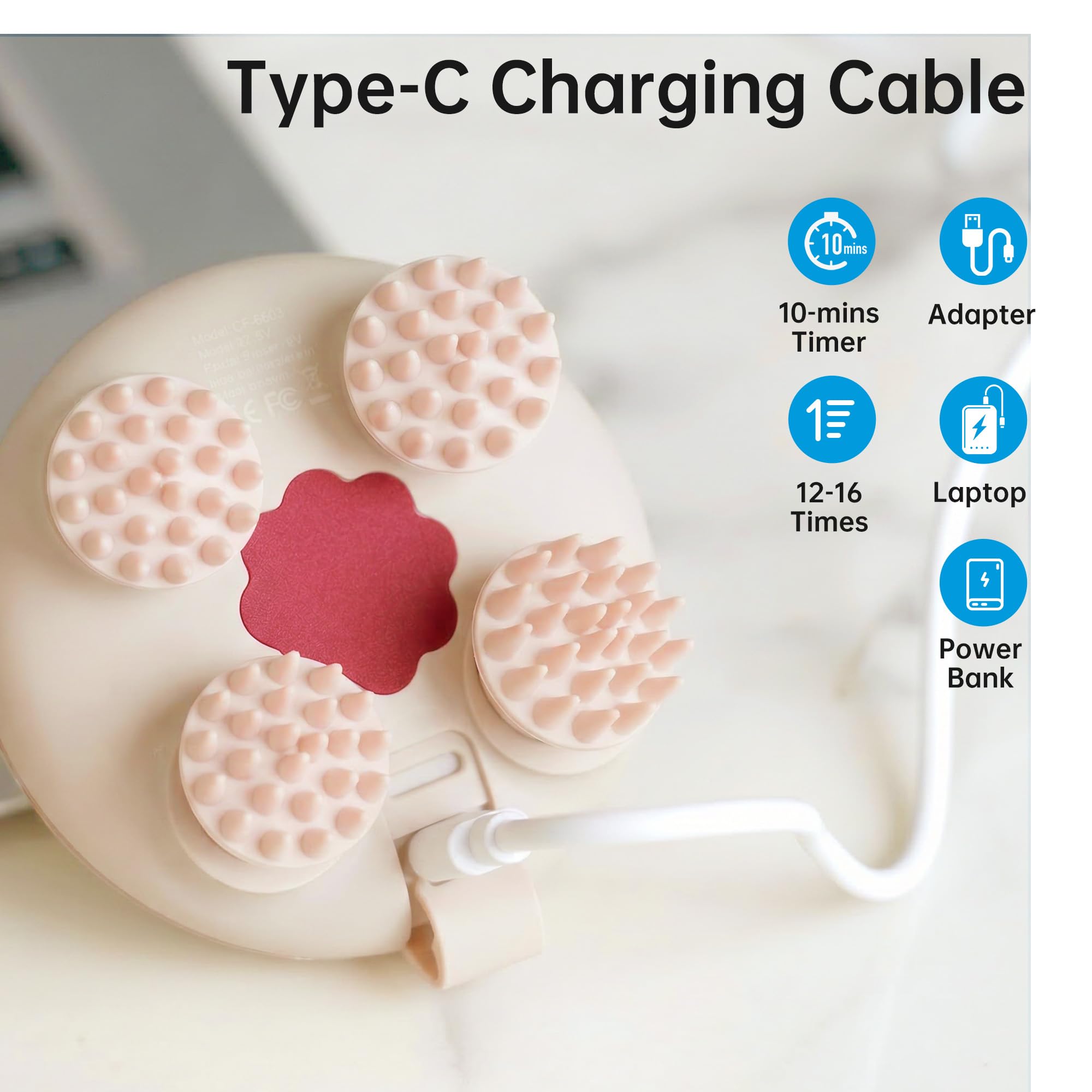 COMFIER masseur de tête électrique, masseur de cuir chevelu étanche IPX7 avec 8 têtes de massage et 3 modes de massage pour un nettoyage relaxant du cuir chevelu (Golden)