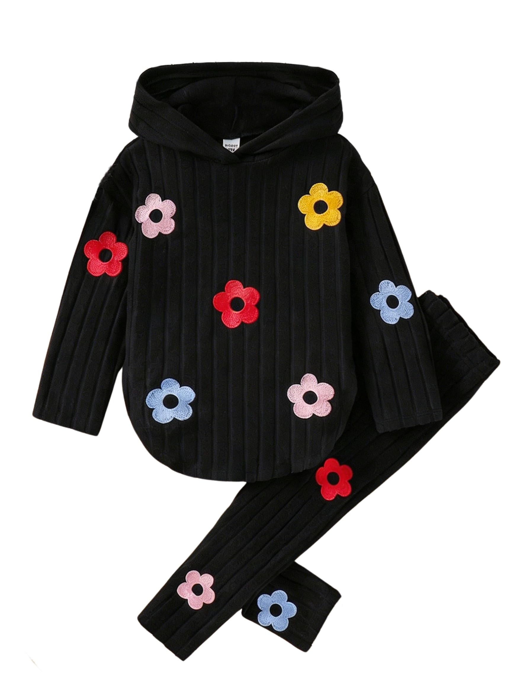 Toddler Kid Girls Clothes Ribbed Color Block Long Sleeve Hoodie Sweatsuit Set Fall Outfits