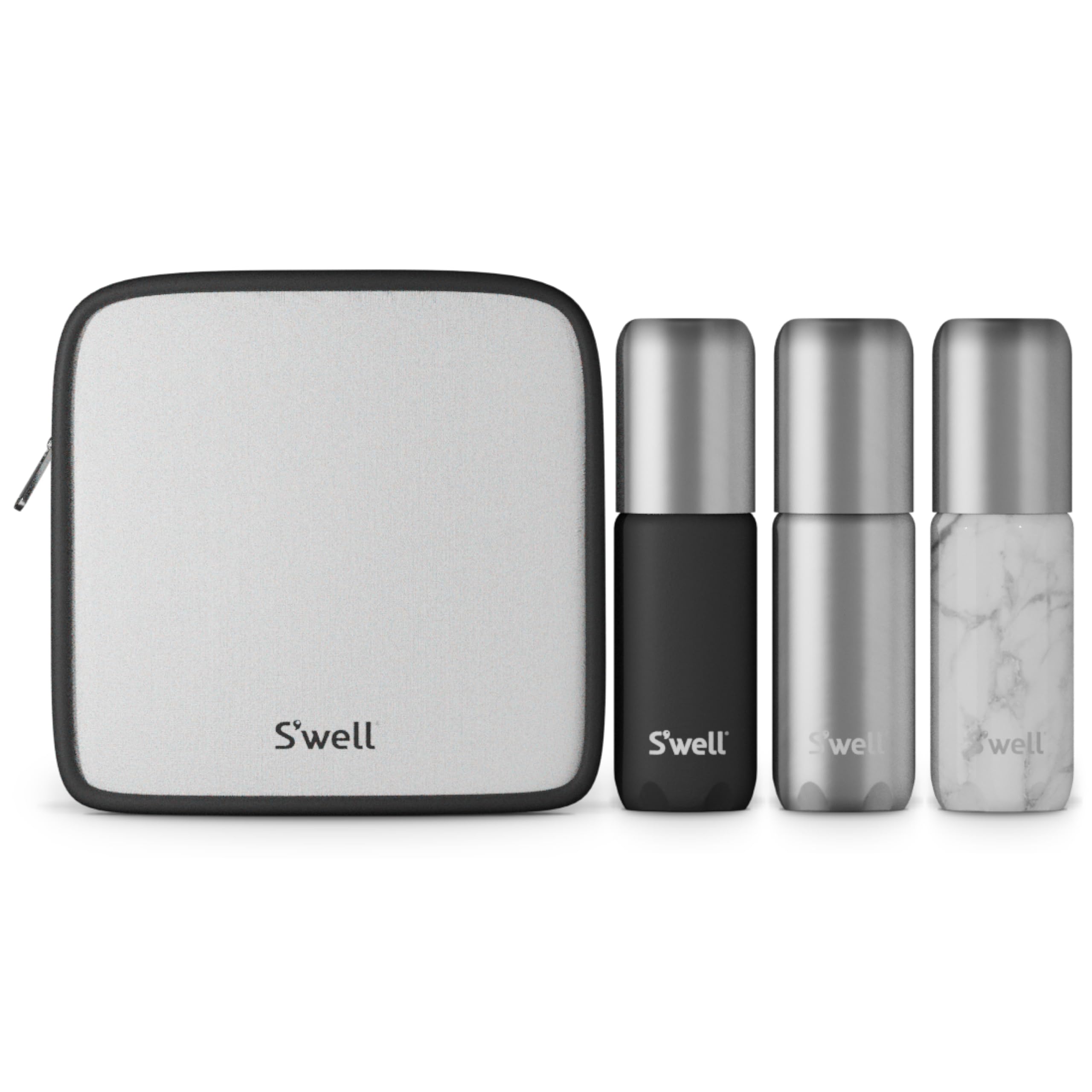 S'well 3.4oz Travel Bottle Set, Includes 3 Lightweight and Recyclable Aluminum Bottles, Leakproof Pumps For Shampoo, Conditioner, Body Wash, Lotions, Sanitizers, and More, TSA Carry On Approved