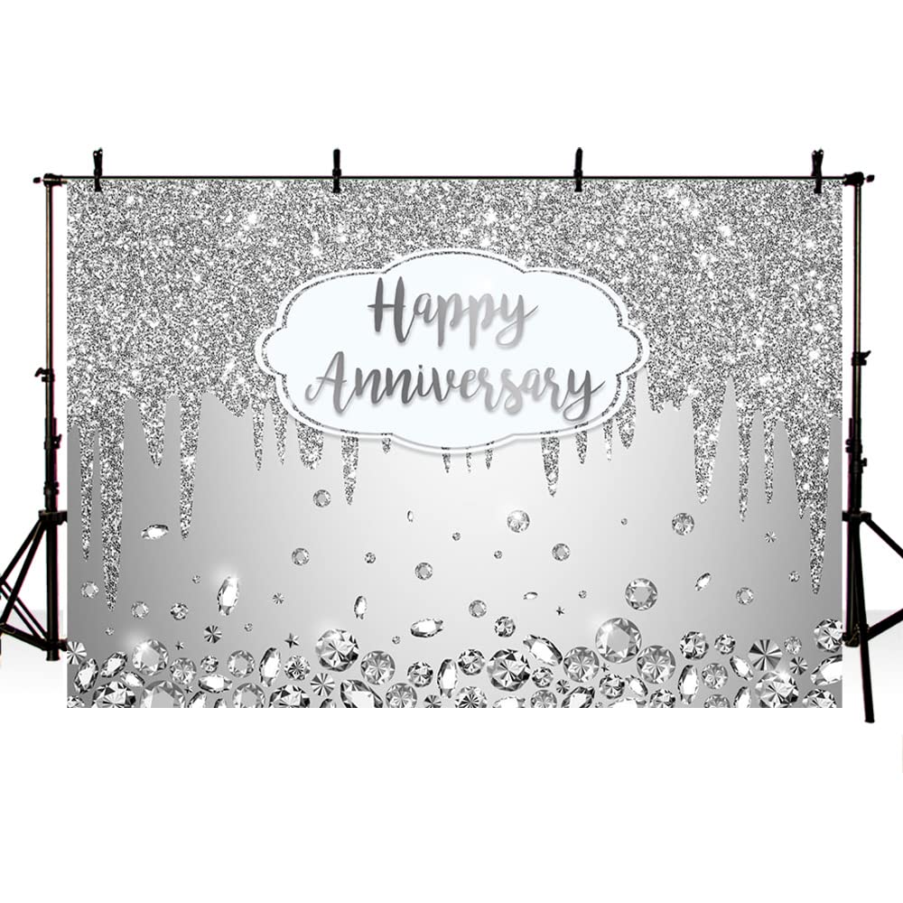 AIBIIN Telón de fondo de 2,4 x 1,8 m con cristales de purpurina plateados, fondo de fotografía para felicitaciones a bodas, aniversarios, fiestas, carteles para fotos