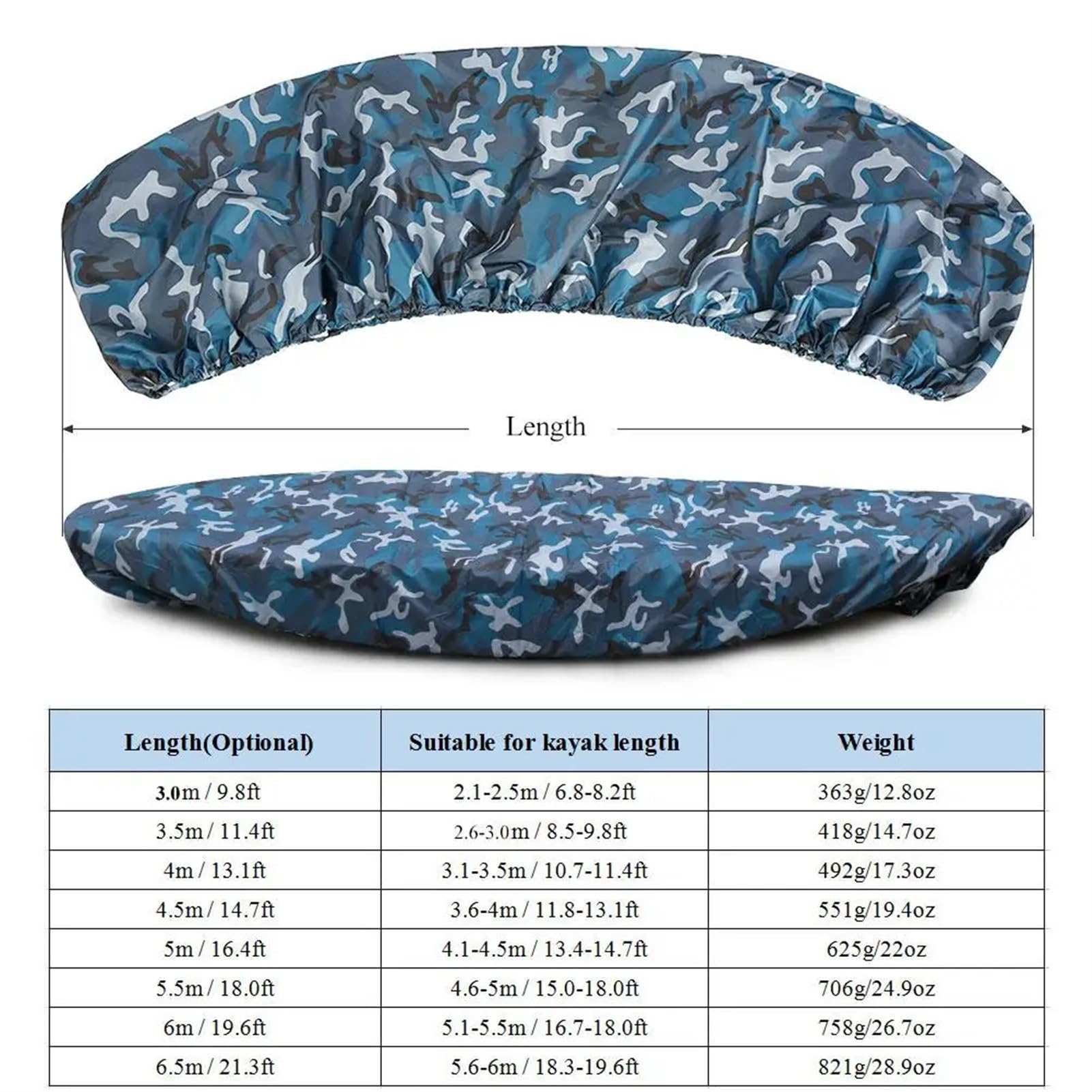 Cubierta De Kayak Funda Universal Profesional for Kayak, Canoa, Barco, Impermeable, Antipolvo y Anti-UV, Funda de Camuflaje for Almacenamiento de Kayak Cubierta para Kayak(3.6 to 4M)