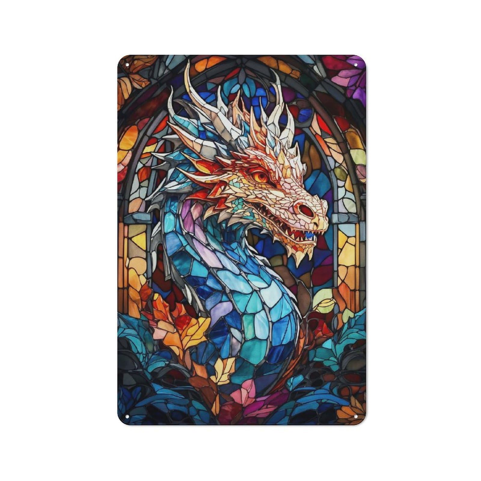 Junmoney Style-11 Shed Style Decorative Metal Plaque 30X20cm Featuring Abstract Dragon, Porch Wall Decor For Patio Bar, Workshop, Shed Or Kitchen