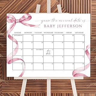 Personalized Pink Bow Baby Shower Guess The Due Date Poster, Custom Newborn Arrival Prediction Game Sign, Baby Birthday Poster, Indoor Outdoor Decor, Birthday Event Canvas, Unique Party Decor Sign