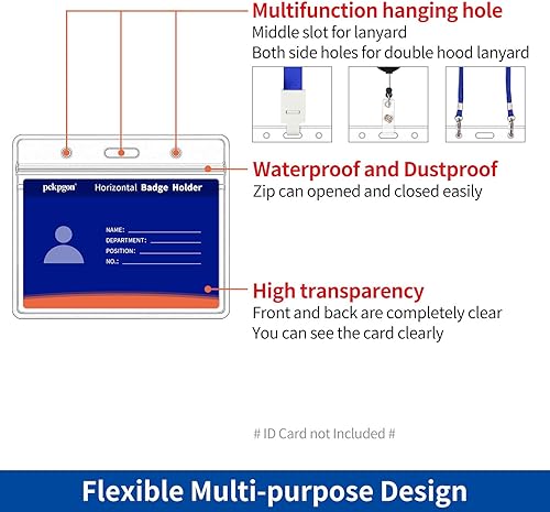 Miniatura 3 de Paquete de 50 portatarjetas de identificación horizontal, portatarjetas de plástico transparente, funda protectora de insignias con nombre de