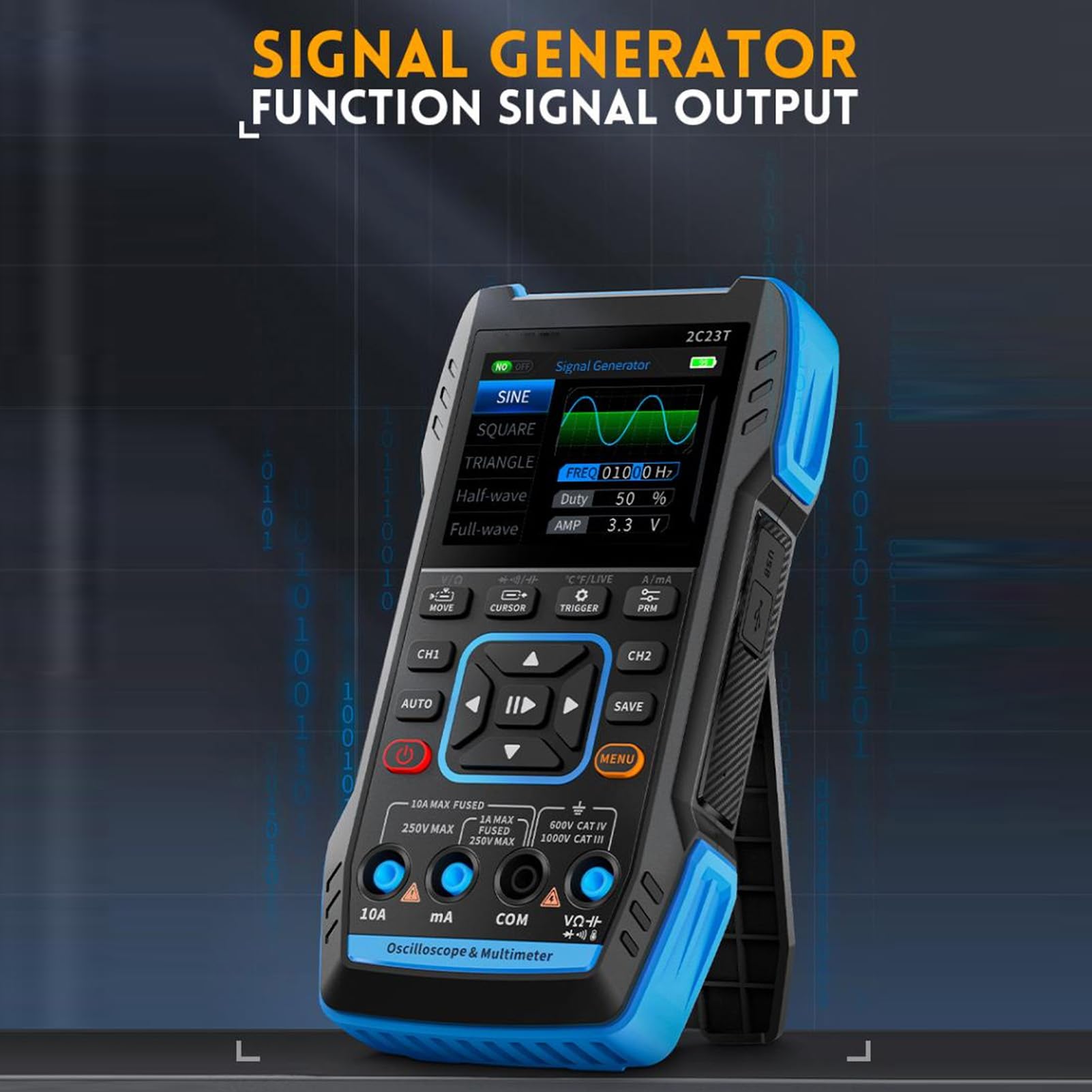 Generatore di Segnale Multimetro per Oscilloscopio 3 in 1, Display LCD HD 2,8 Pollici, Sonda 10X, Modulo di Protezione Ad Alta Tensione, Batteria Al Litio Ricaricabile per 6